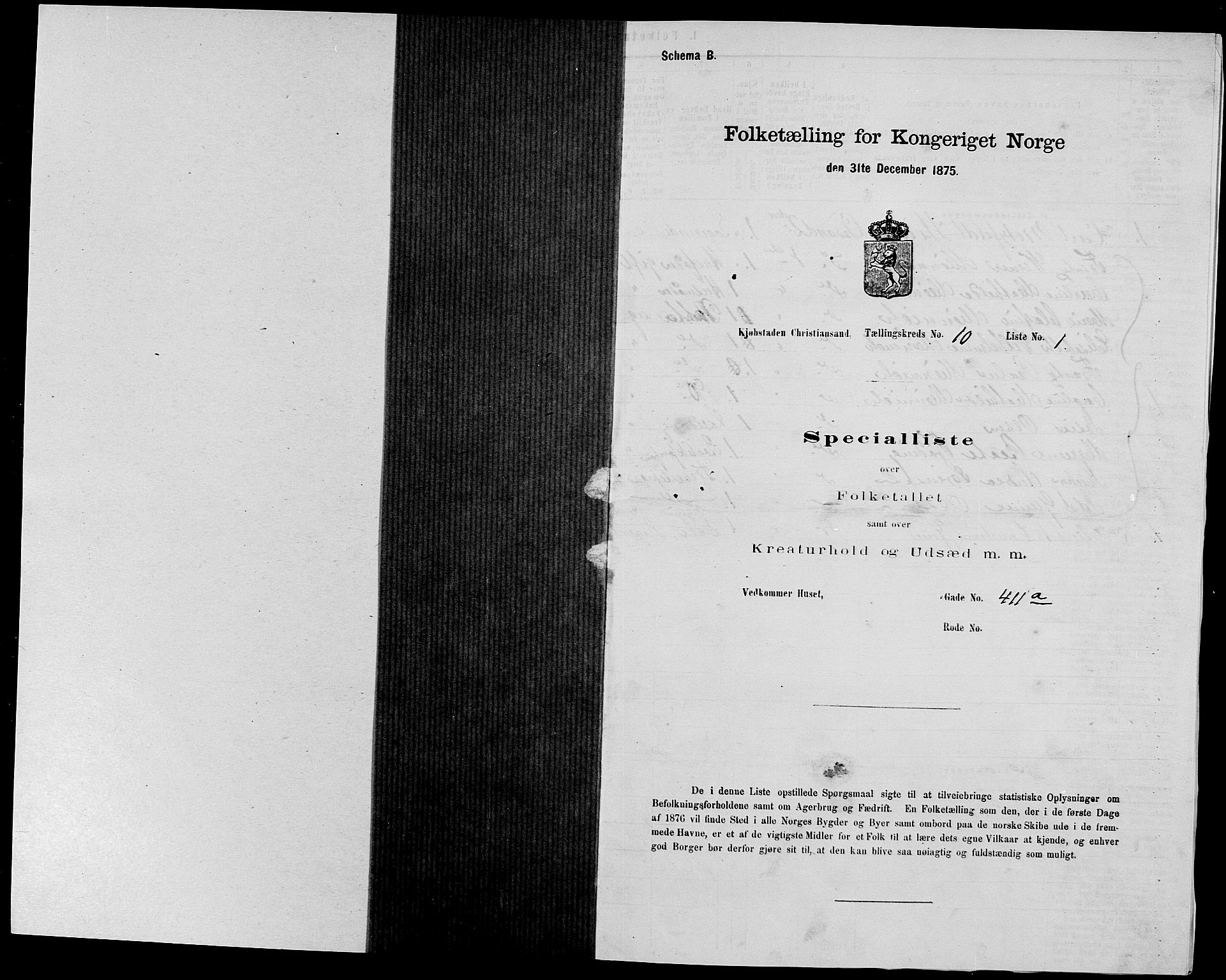 SAK, 1875 census for 1001P Kristiansand, 1875, p. 1707