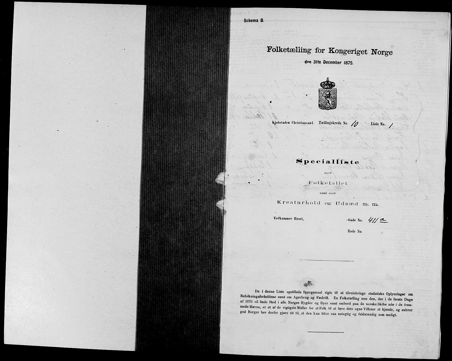 SAK, 1875 census for 1001P Kristiansand, 1875, p. 1707