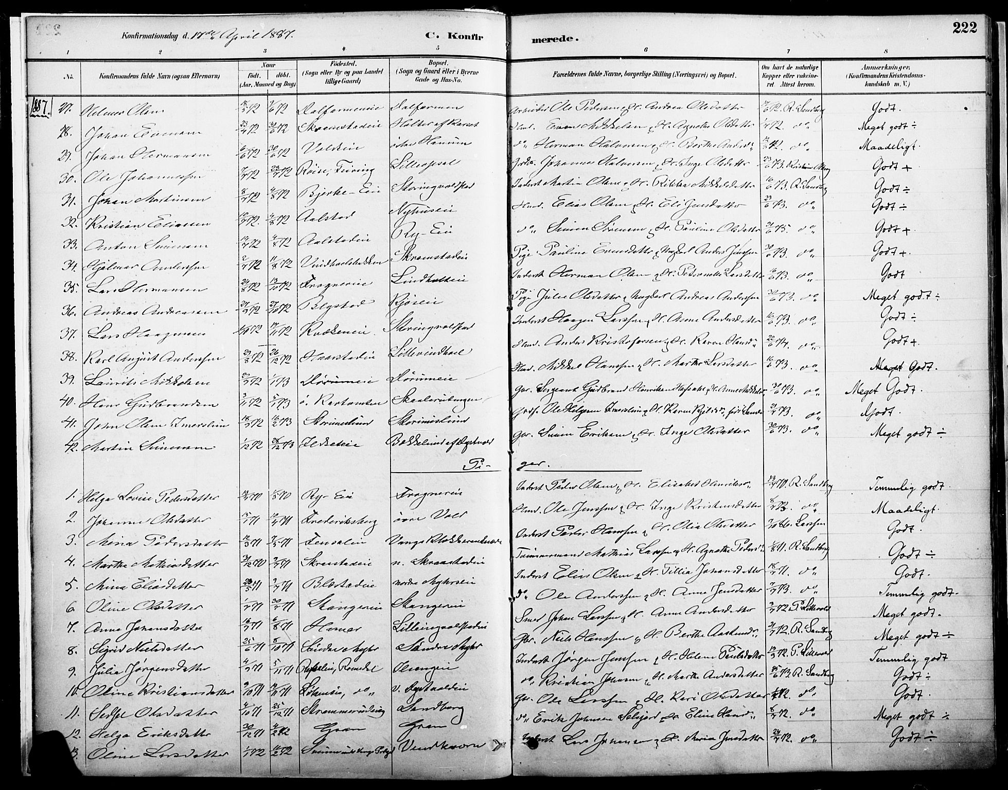 Vang prestekontor, Hedmark, AV/SAH-PREST-008/H/Ha/Haa/L0019A: Parish register (official) no. 19, 1886-1900, p. 222