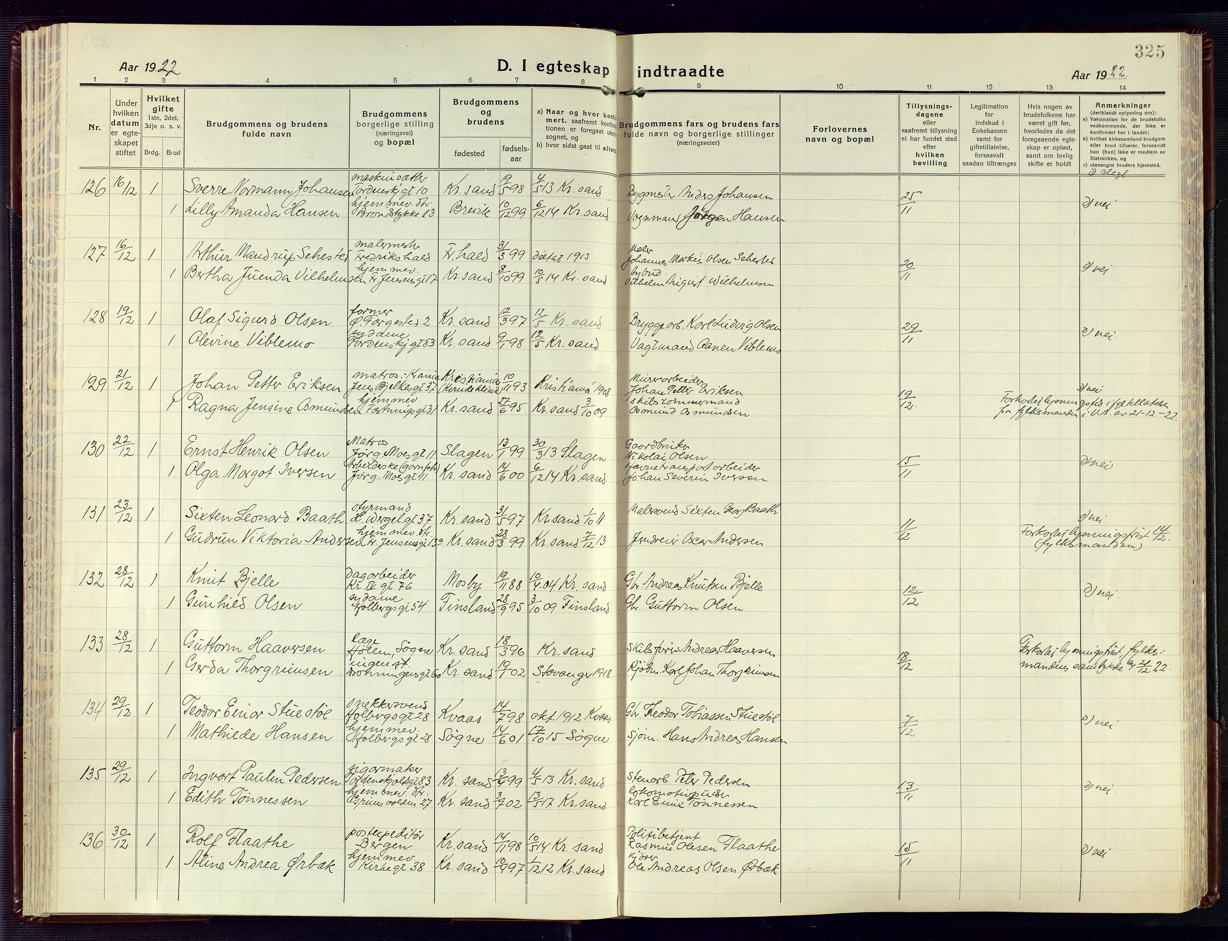 Kristiansand domprosti, AV/SAK-1112-0006/F/Fa/L0028: Parish register (official) no. A 27, 1917-1926, p. 325