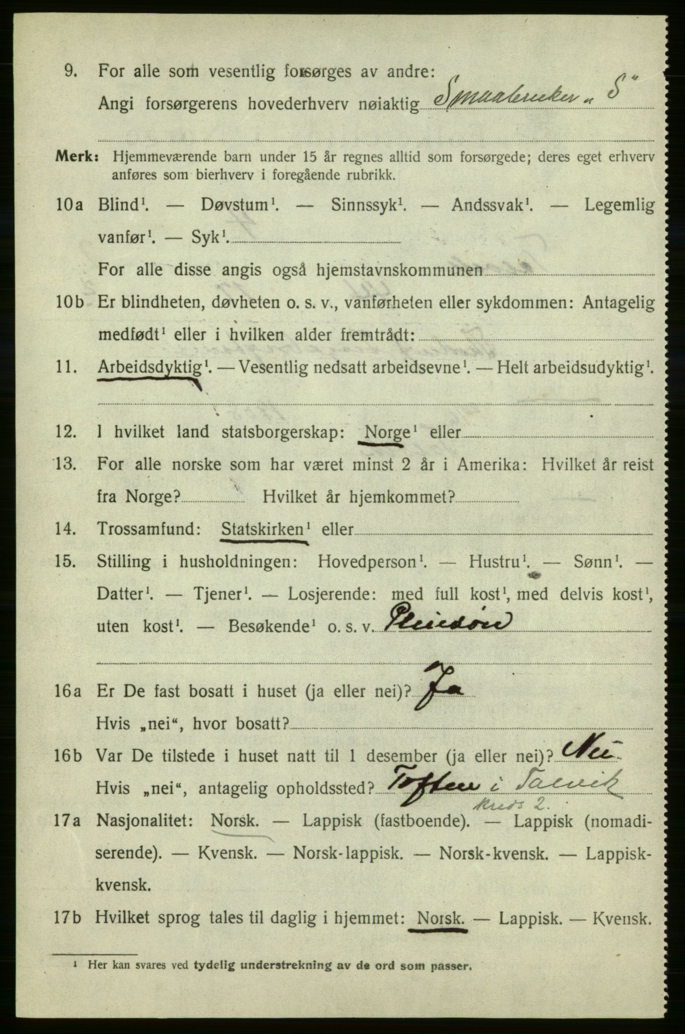 SATØ, 1920 census for Talvik, 1920, p. 2169