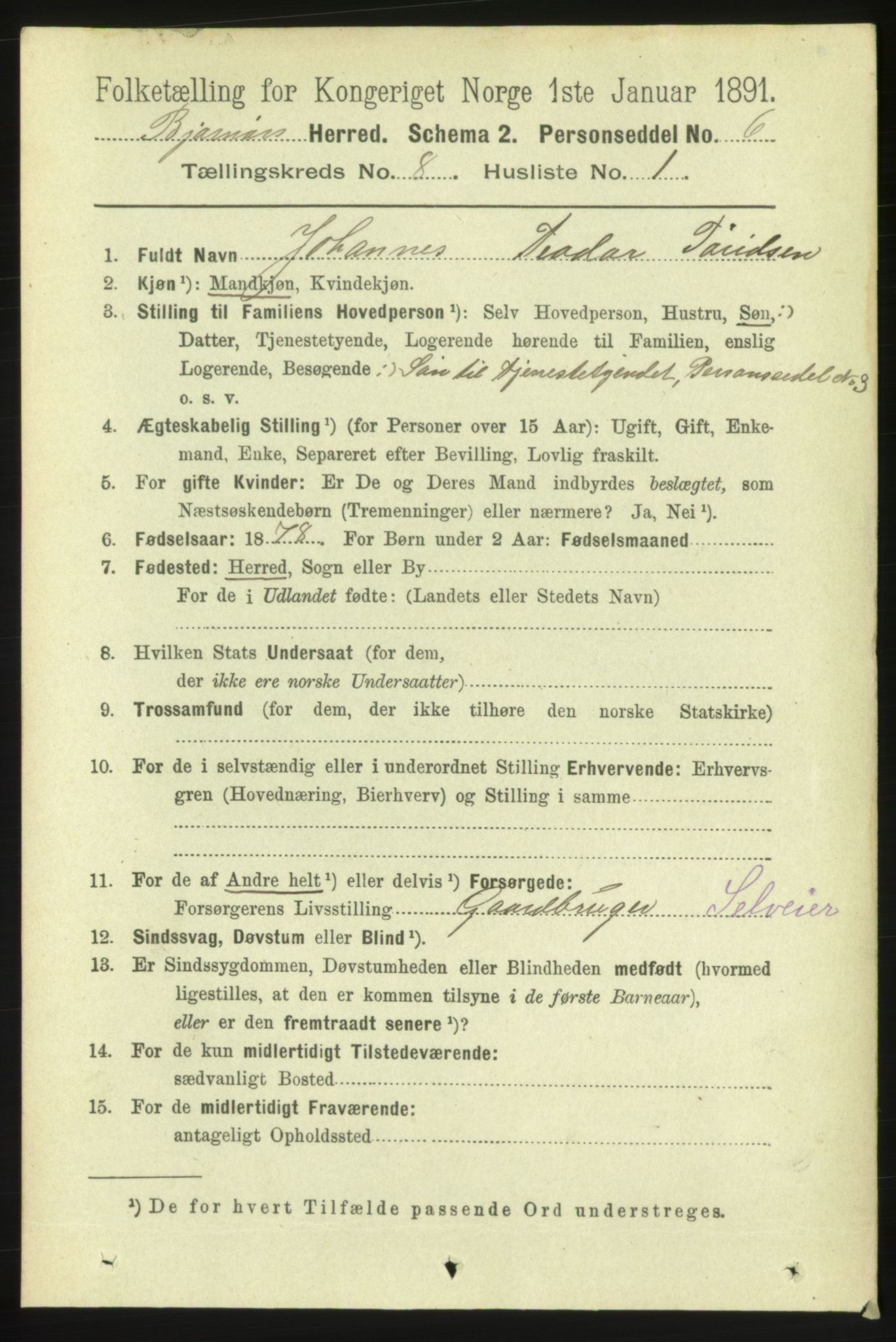 RA, 1891 census for 1632 Bjørnør, 1891, p. 3382