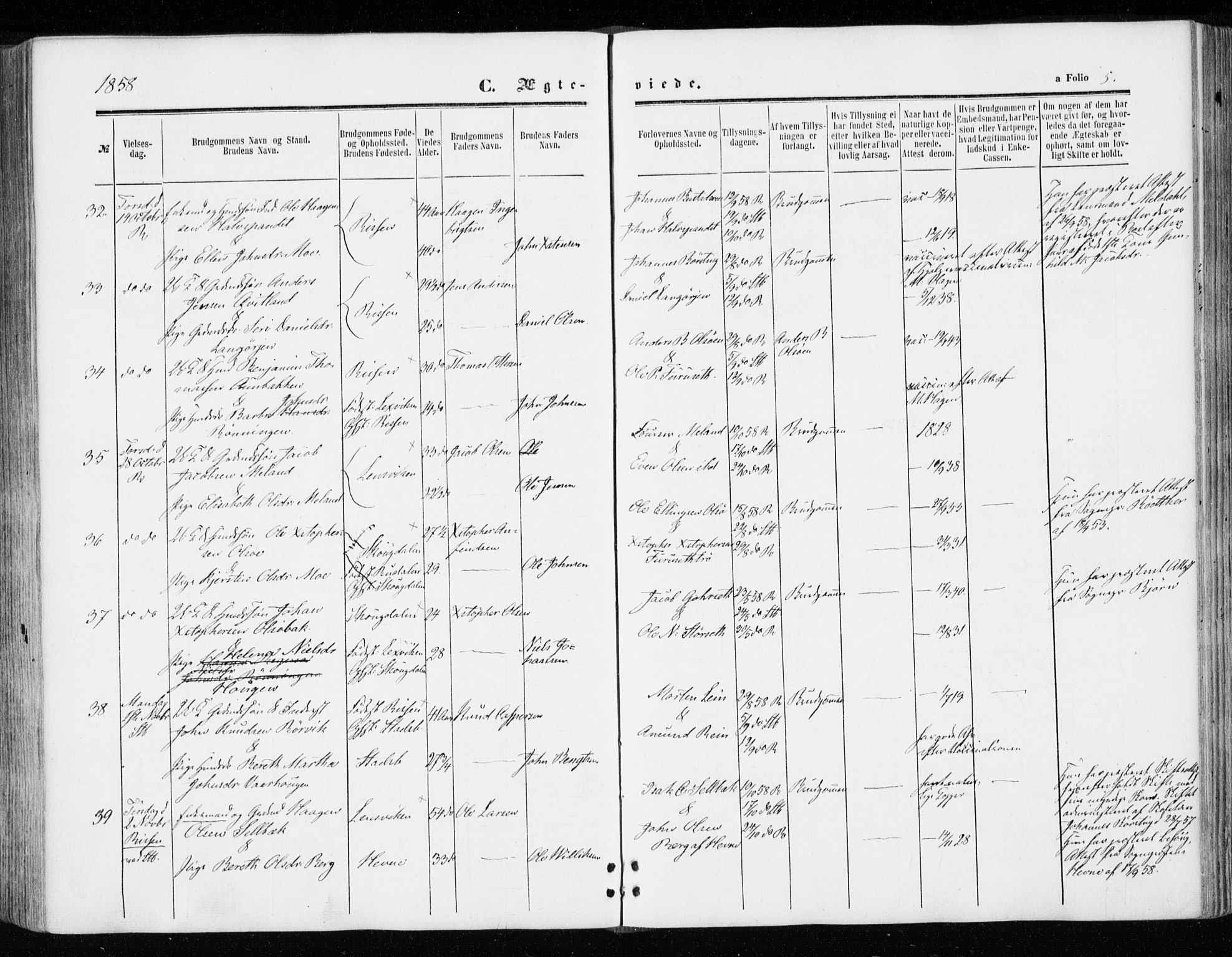 Ministerialprotokoller, klokkerbøker og fødselsregistre - Sør-Trøndelag, SAT/A-1456/646/L0612: Parish register (official) no. 646A10, 1858-1869, p. 5