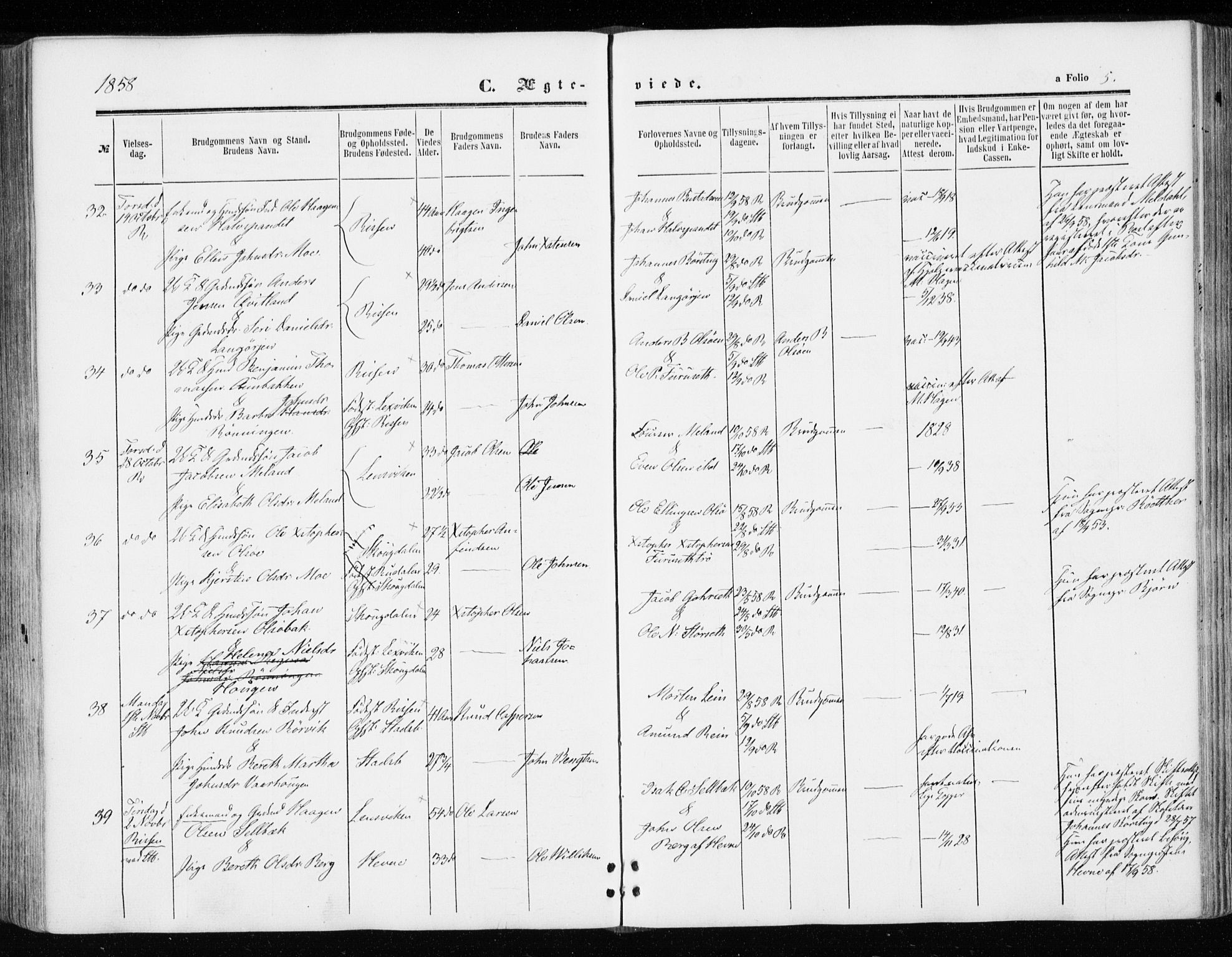 Ministerialprotokoller, klokkerbøker og fødselsregistre - Sør-Trøndelag, AV/SAT-A-1456/646/L0612: Parish register (official) no. 646A10, 1858-1869, p. 5