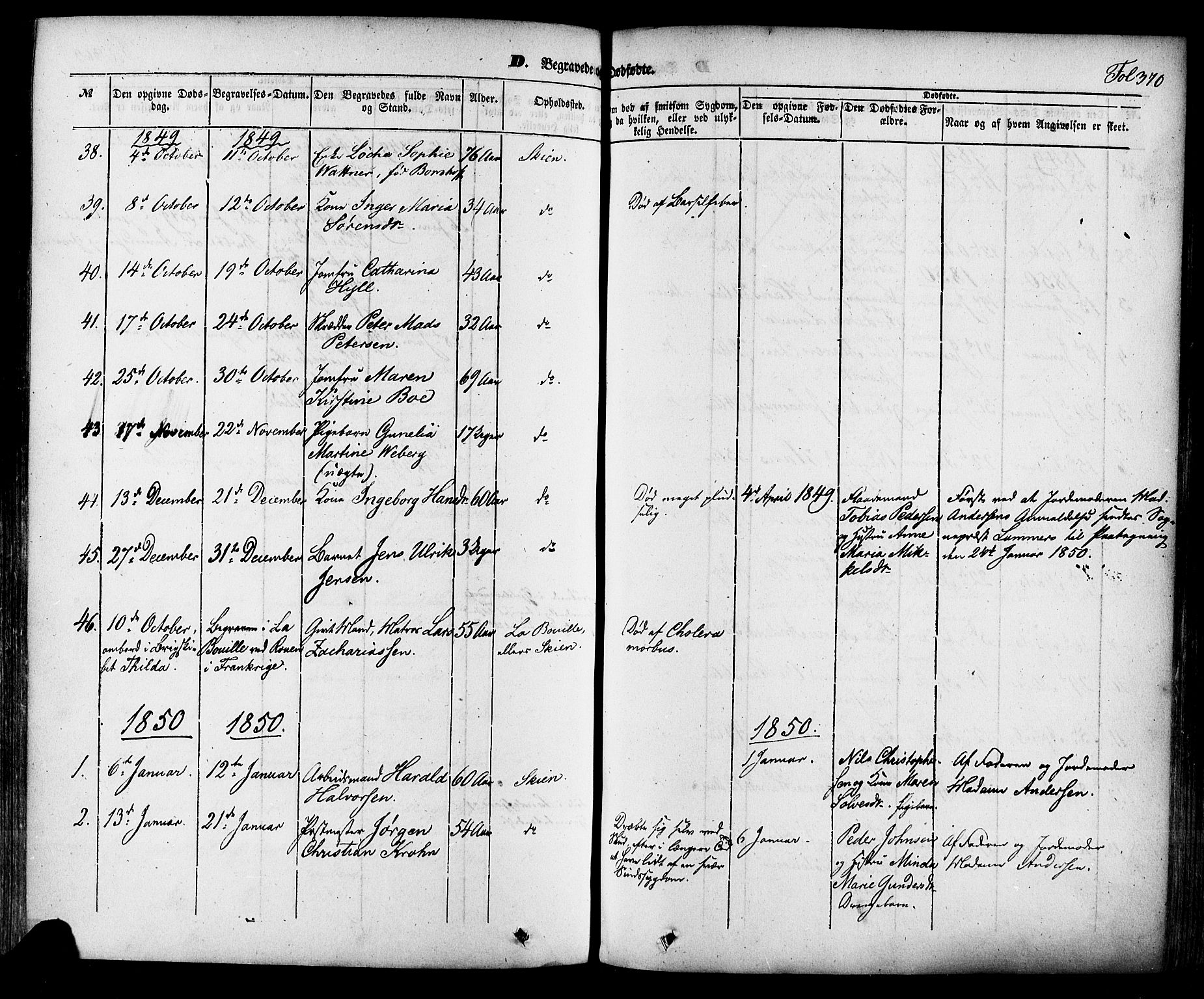 Skien kirkebøker, SAKO/A-302/F/Fa/L0006a: Parish register (official) no. 6A, 1843-1856, p. 370