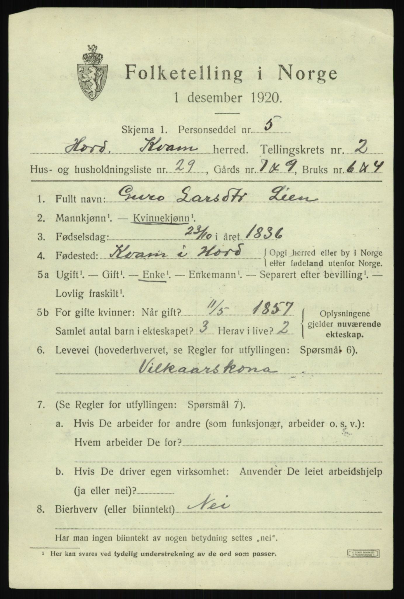 SAB, 1920 census for Kvam, 1920, p. 2513