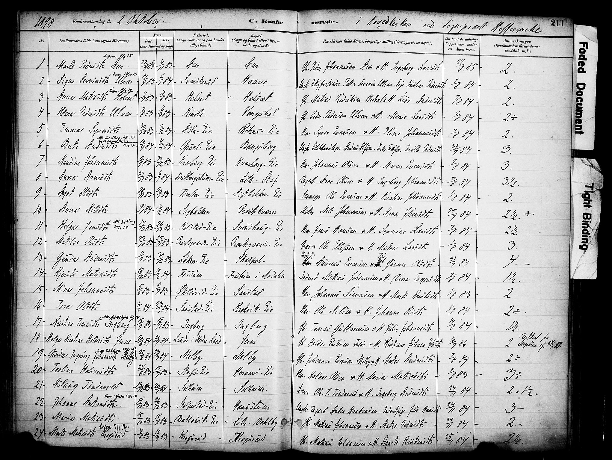 Ringsaker prestekontor, AV/SAH-PREST-014/K/Ka/L0017: Parish register (official) no. 17, 1891-1902, p. 211