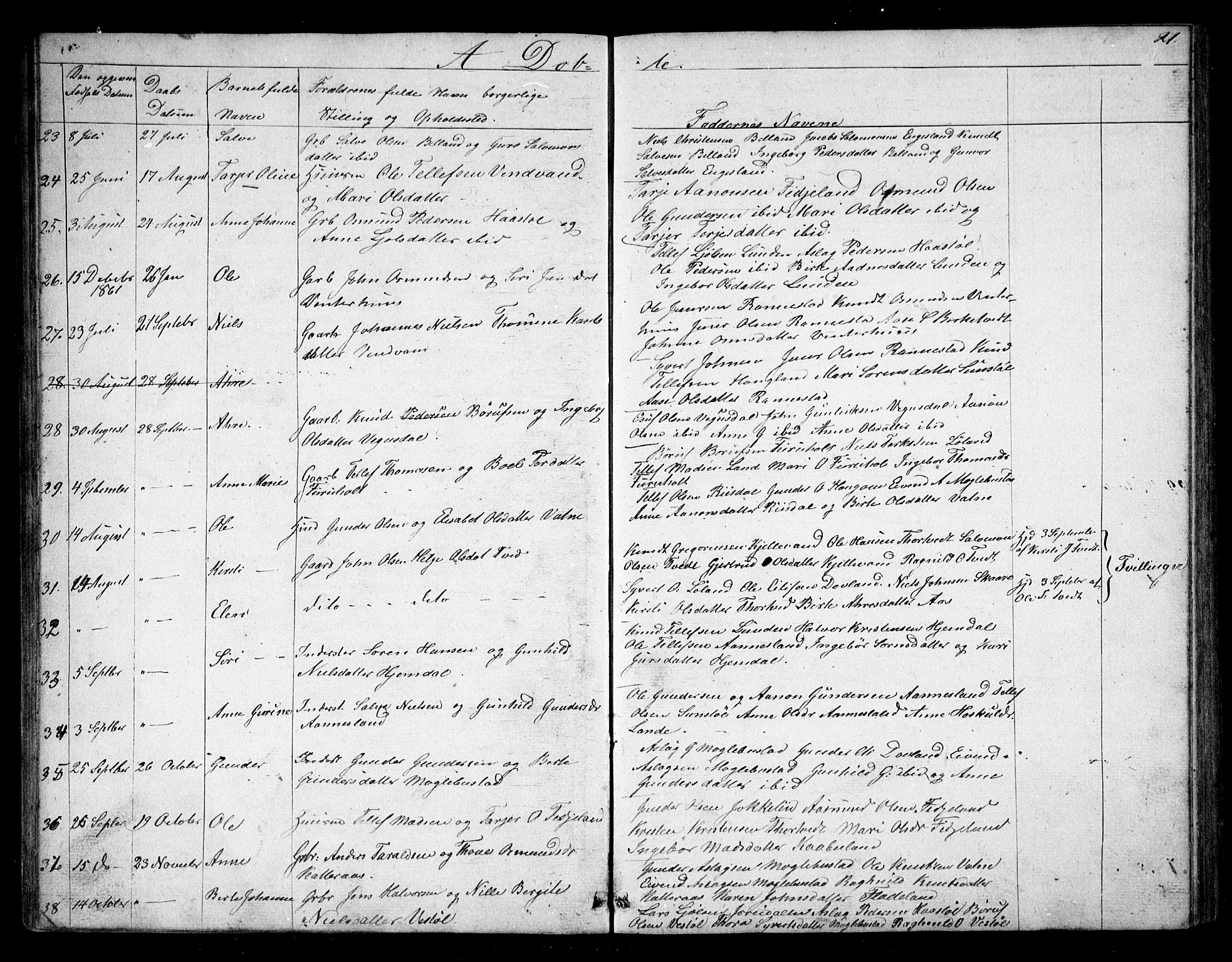 Herefoss sokneprestkontor, AV/SAK-1111-0019/F/Fb/Fbb/L0001: Parish register (copy) no. B 1, 1849-1879, p. 21