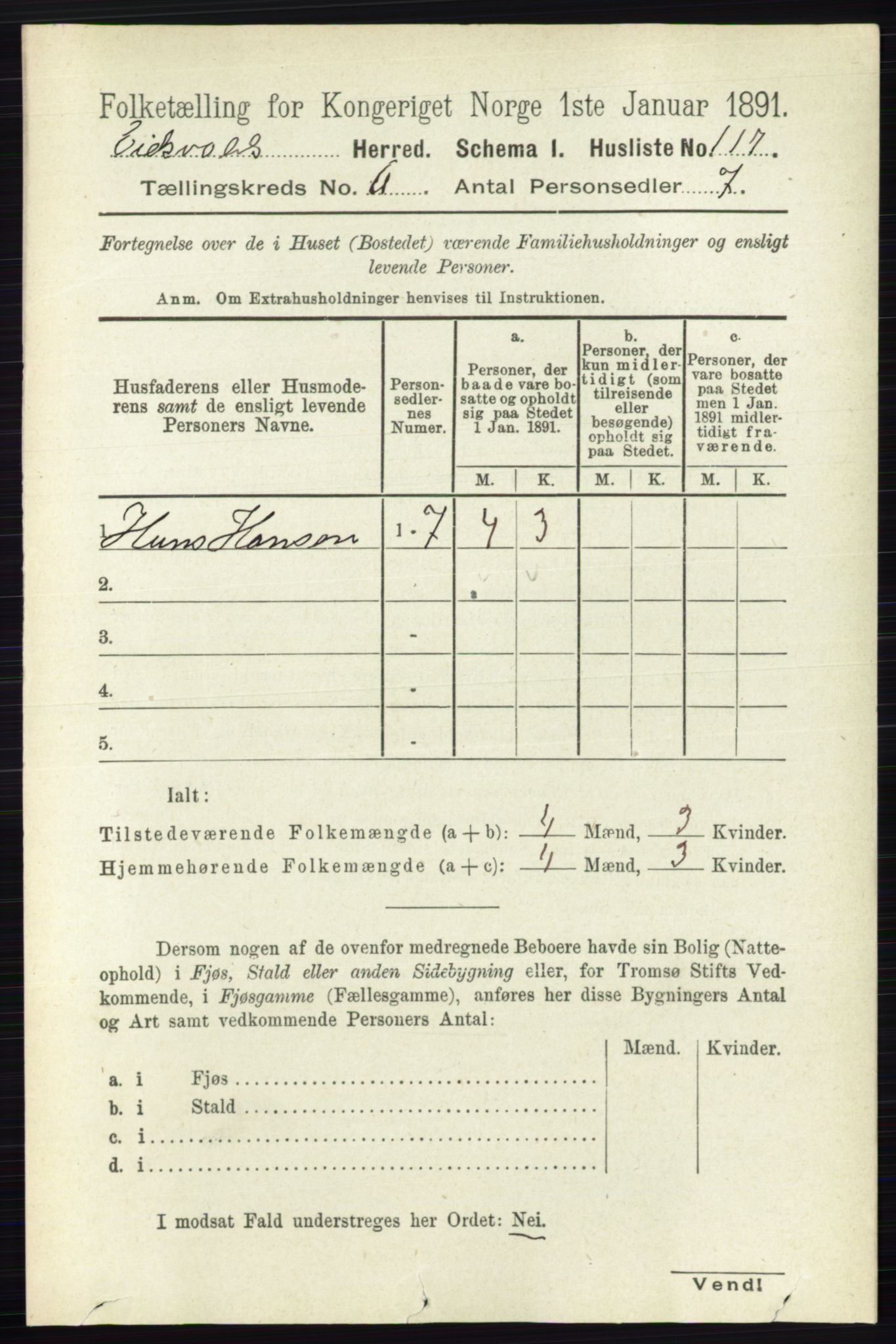 RA, 1891 census for 0237 Eidsvoll, 1891, p. 3776