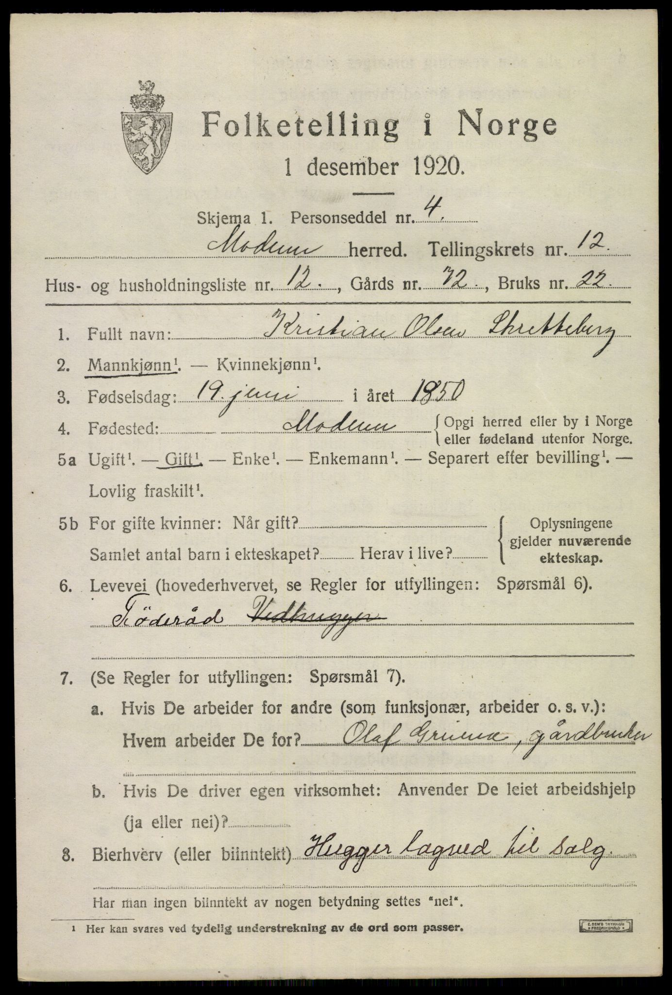 SAKO, 1920 census for Modum, 1920, p. 14469