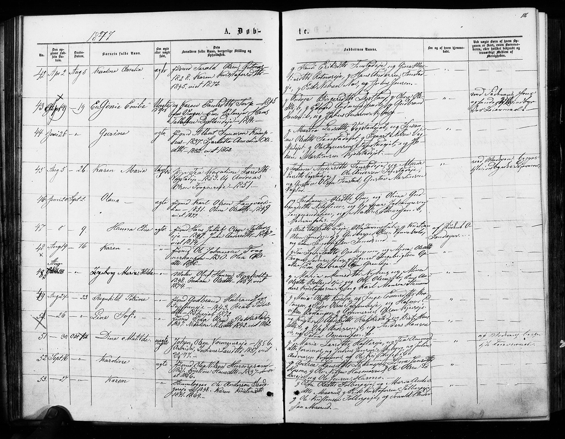 Nes prestekontor Kirkebøker, AV/SAO-A-10410/F/Fa/L0009: Parish register (official) no. I 9, 1875-1882, p. 116