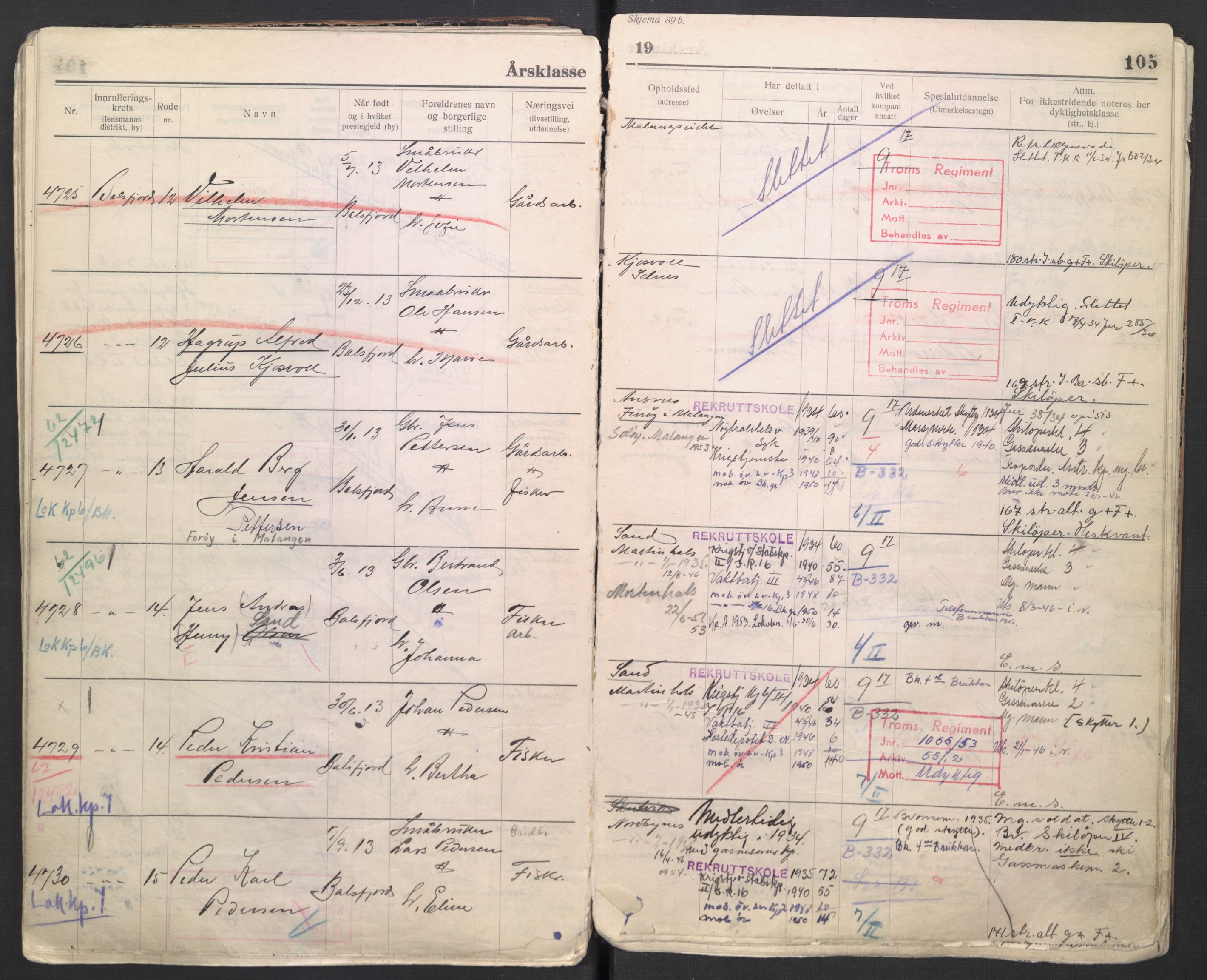 Forsvaret, Troms infanteriregiment nr. 16, AV/RA-RAFA-3146/P/Pa/L0006/0007: Ruller / Rulle for regimentets menige mannskaper, årsklasse 1934, 1934, p. 105