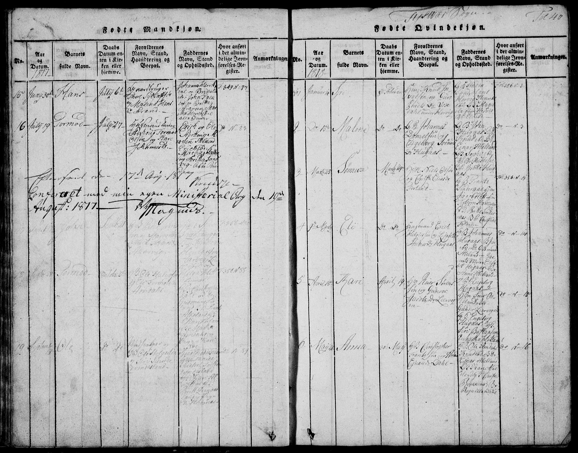 Skjold sokneprestkontor, SAST/A-101847/H/Ha/Hab/L0002: Parish register (copy) no. B 2 /1, 1815-1830, p. 40