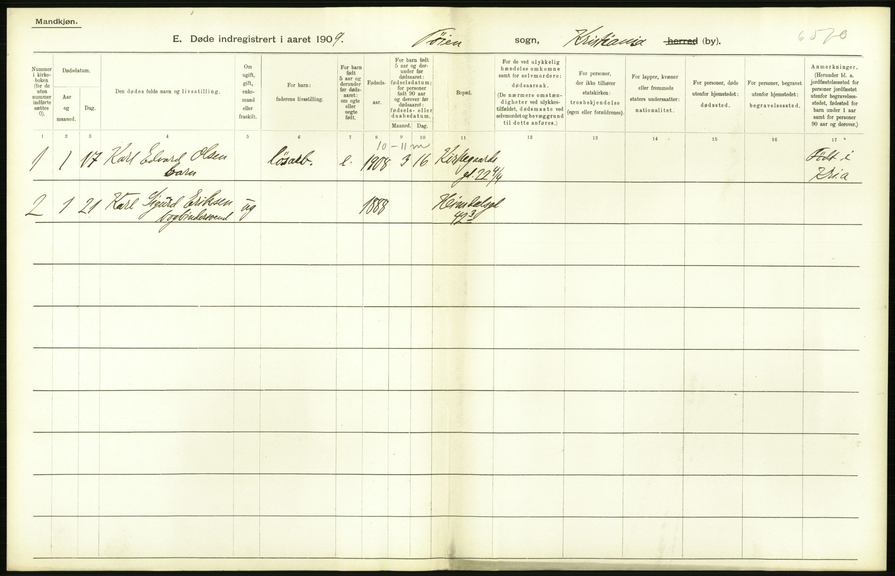 Statistisk sentralbyrå, Sosiodemografiske emner, Befolkning, AV/RA-S-2228/D/Df/Dfa/Dfag/L0010: Kristiania: Døde, dødfødte., 1909, p. 142