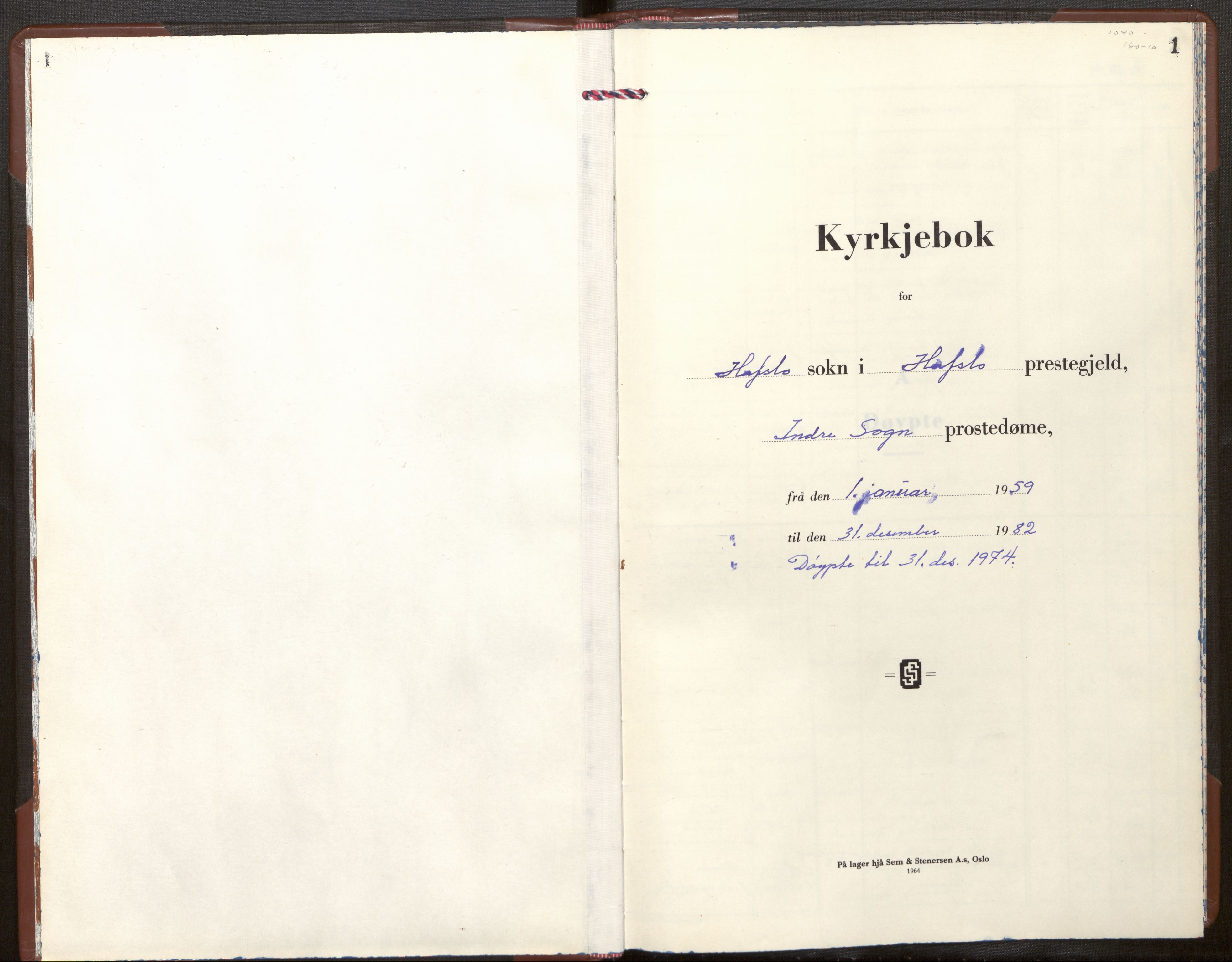 Hafslo sokneprestembete, SAB/A-80301/H/Hab/Habb/L0004: Parish register (copy) no. B 4, 1959-1982, p. 1