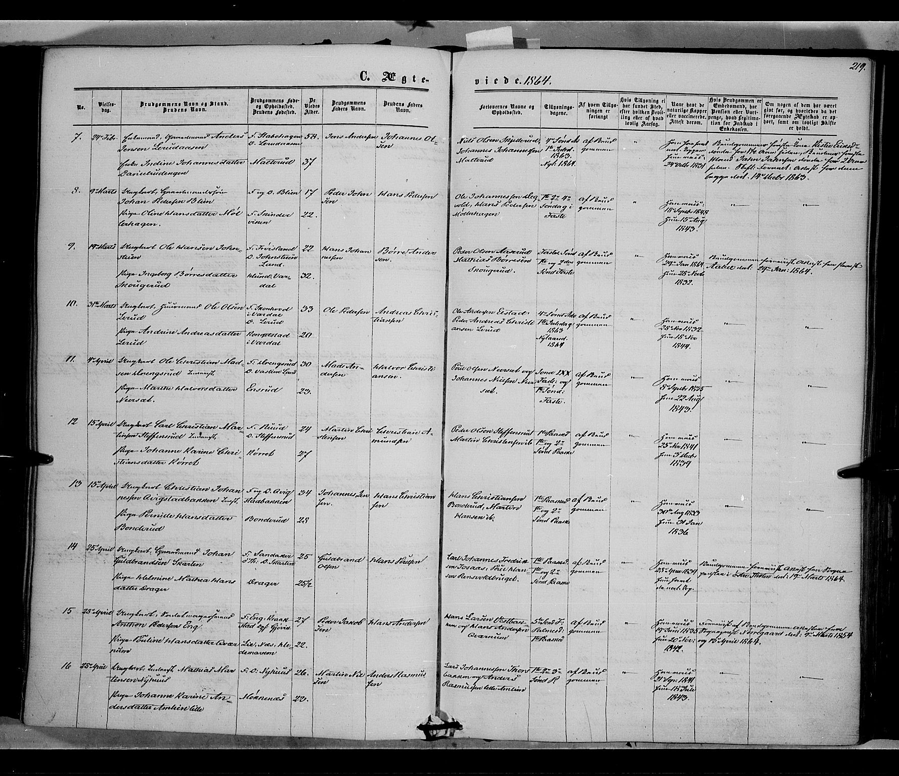 Vestre Toten prestekontor, SAH/PREST-108/H/Ha/Haa/L0007: Parish register (official) no. 7, 1862-1869, p. 219