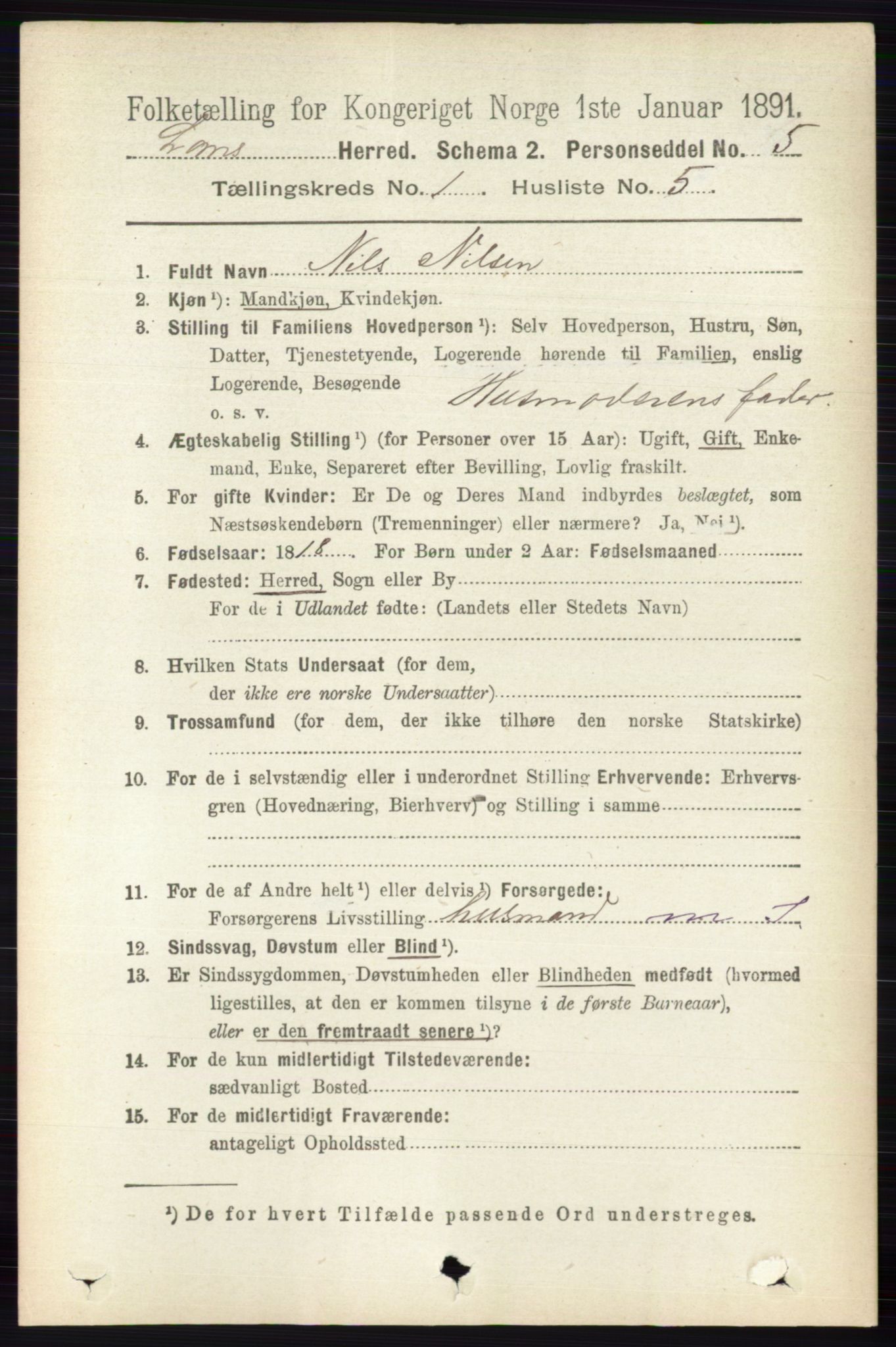 RA, 1891 census for 0514 Lom, 1891, p. 143