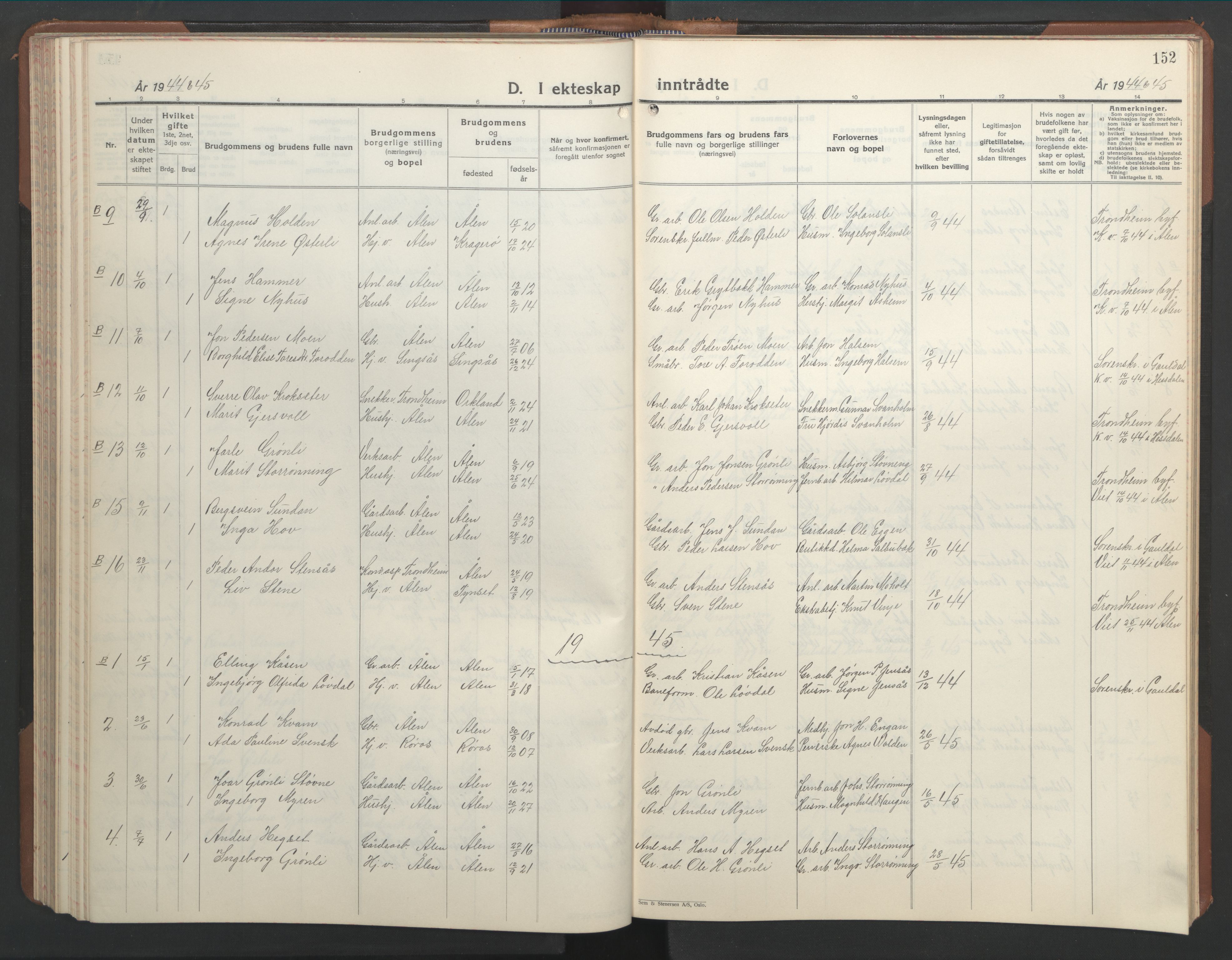 Ministerialprotokoller, klokkerbøker og fødselsregistre - Sør-Trøndelag, SAT/A-1456/686/L0986: Parish register (copy) no. 686C02, 1933-1950, p. 152