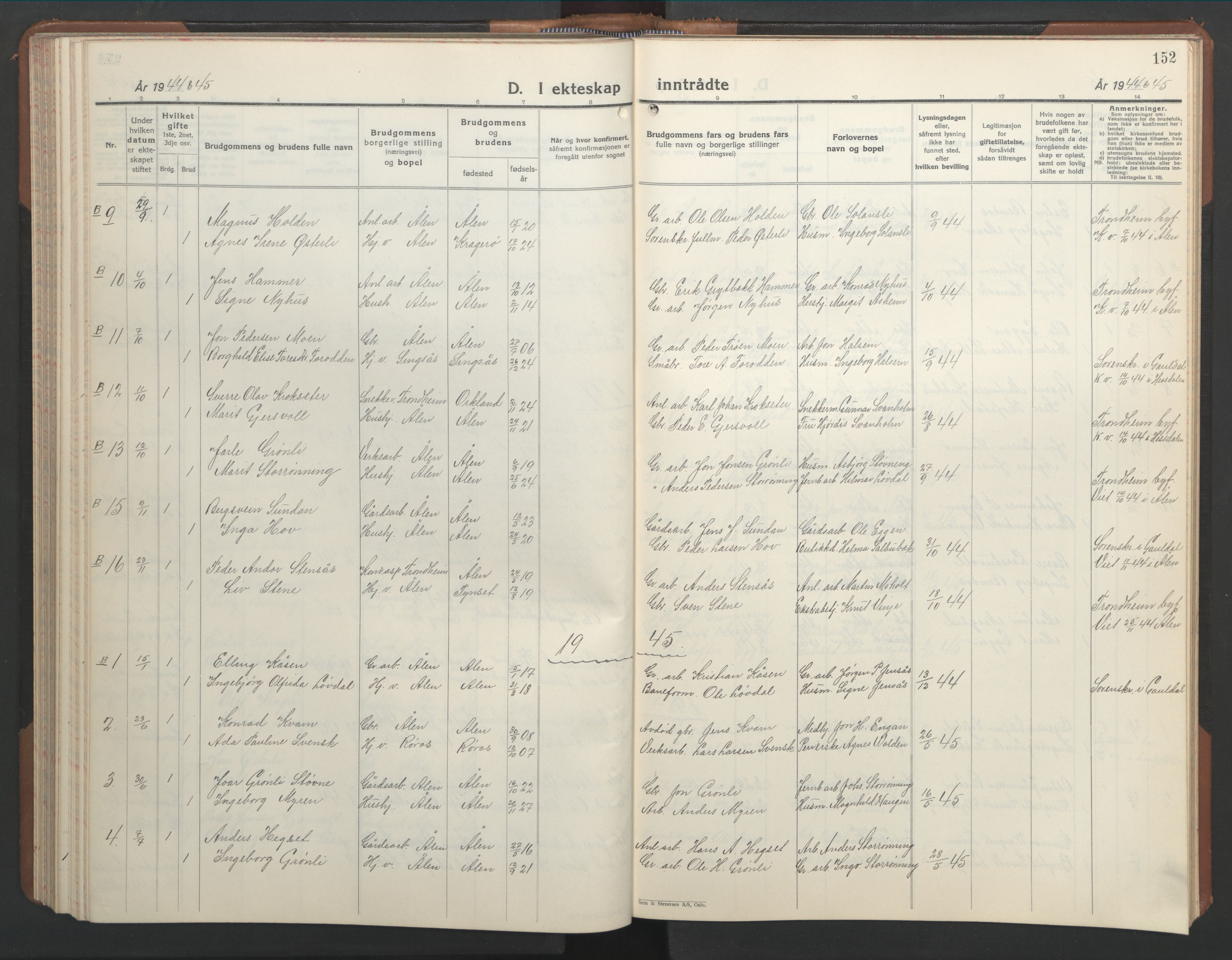 Ministerialprotokoller, klokkerbøker og fødselsregistre - Sør-Trøndelag, AV/SAT-A-1456/686/L0986: Parish register (copy) no. 686C02, 1933-1950, p. 152