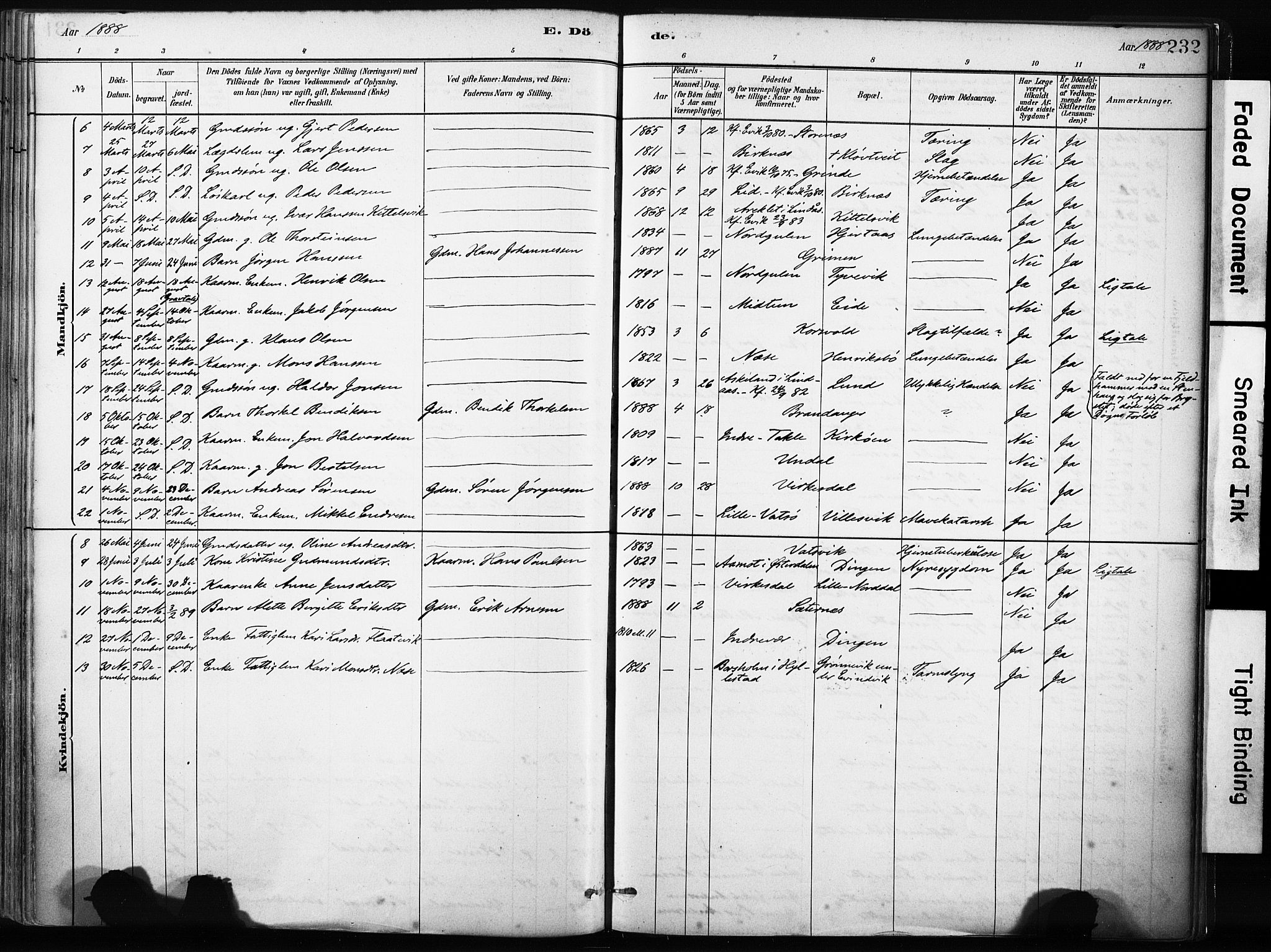 Gulen sokneprestembete, AV/SAB-A-80201/H/Haa/Haab/L0001: Parish register (official) no. B 1, 1881-1905, p. 232