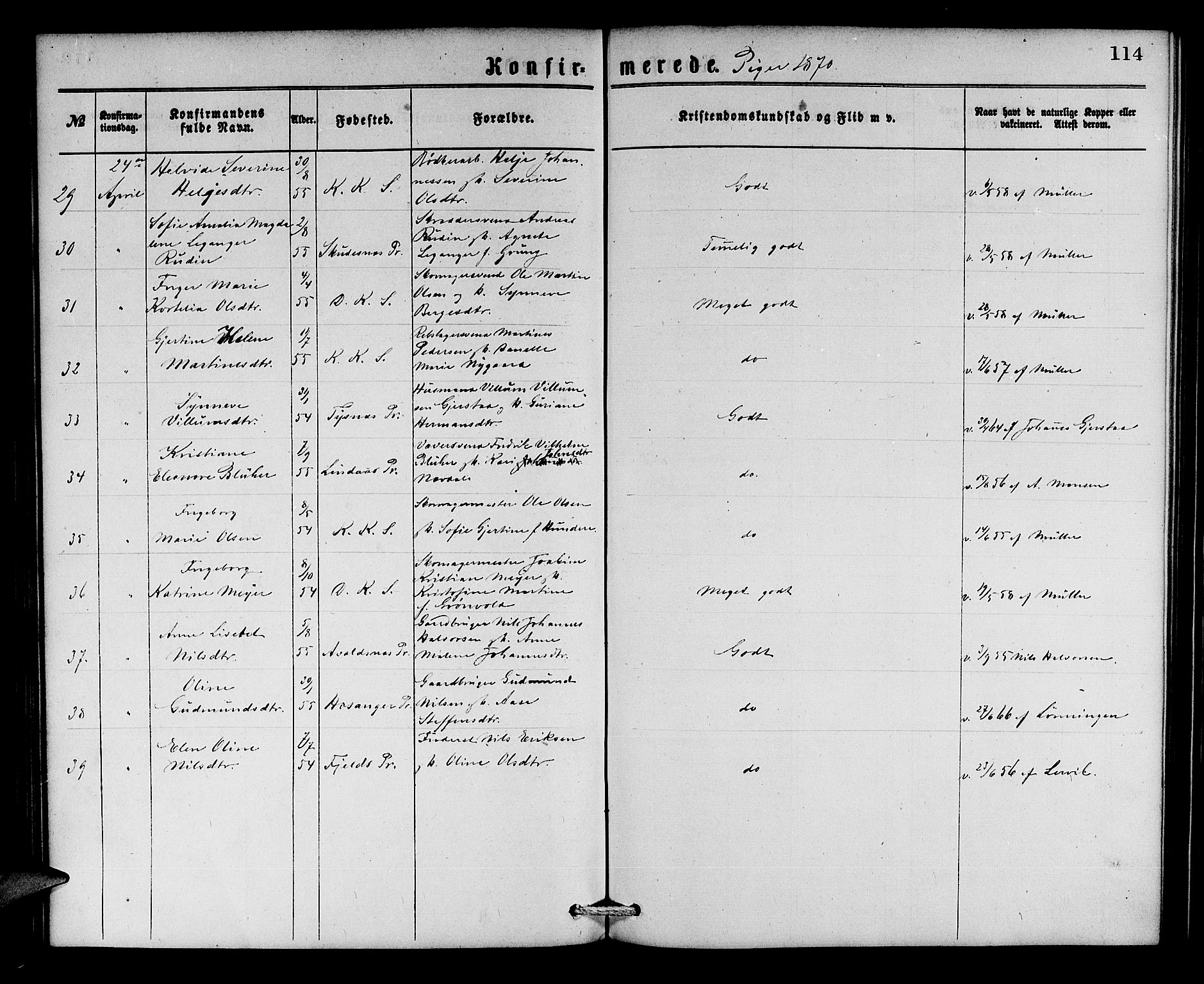 Korskirken sokneprestembete, AV/SAB-A-76101/H/Hab: Parish register (copy) no. C 2, 1869-1879, p. 114