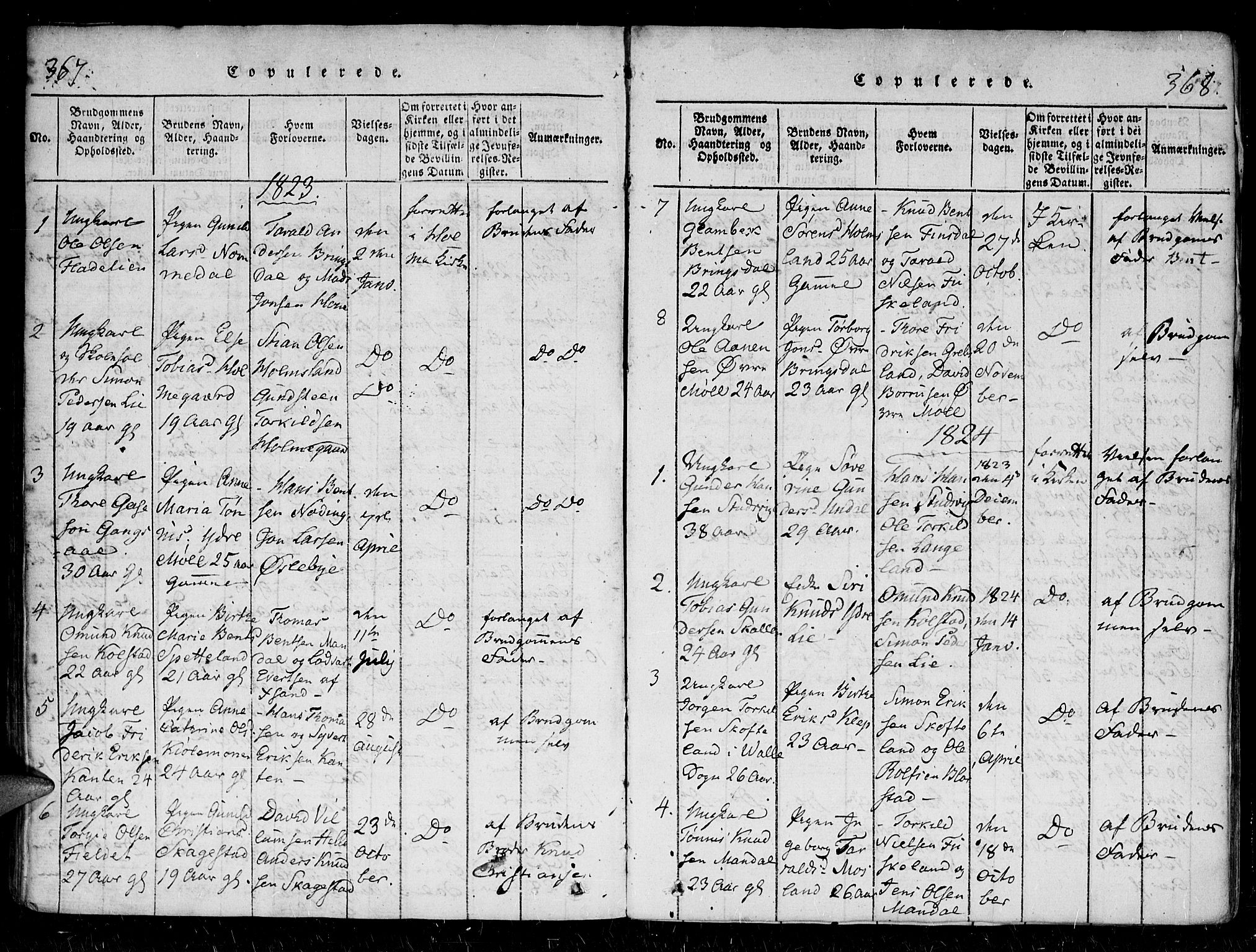 Holum sokneprestkontor, AV/SAK-1111-0022/F/Fa/Faa/L0004: Parish register (official) no. A 4, 1820-1849, p. 367-368