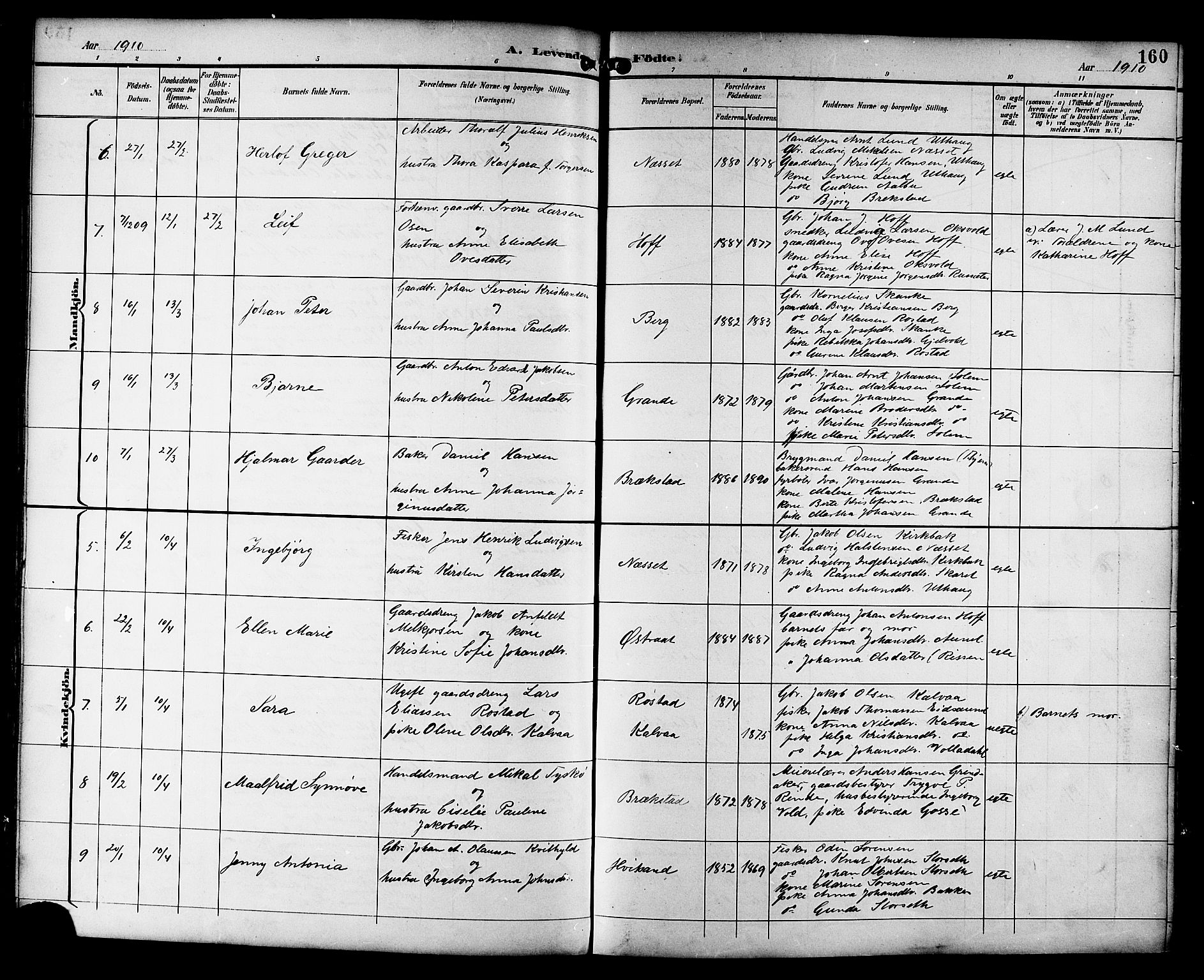 Ministerialprotokoller, klokkerbøker og fødselsregistre - Sør-Trøndelag, SAT/A-1456/659/L0746: Parish register (copy) no. 659C03, 1893-1912, p. 160