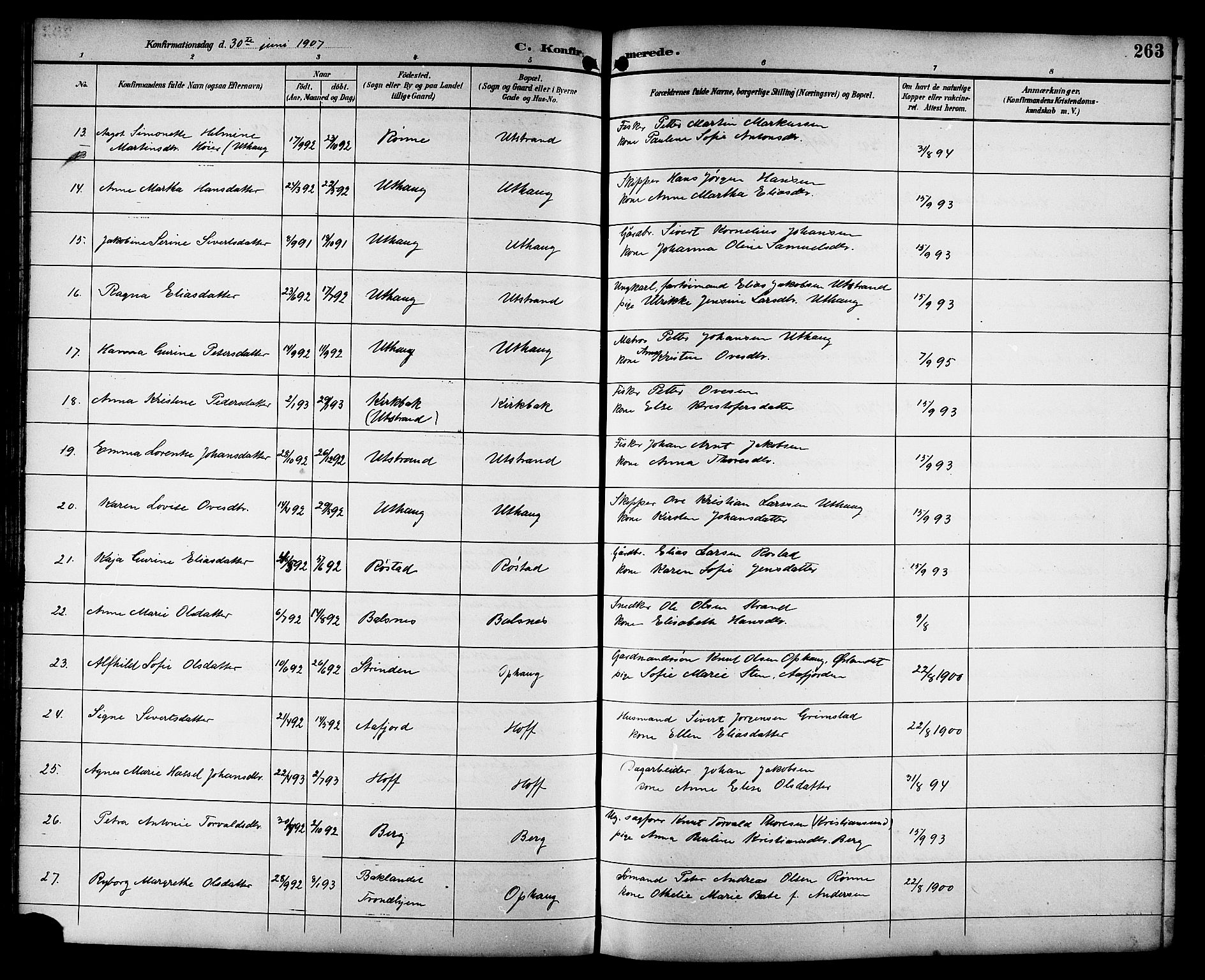 Ministerialprotokoller, klokkerbøker og fødselsregistre - Sør-Trøndelag, SAT/A-1456/659/L0746: Parish register (copy) no. 659C03, 1893-1912, p. 263