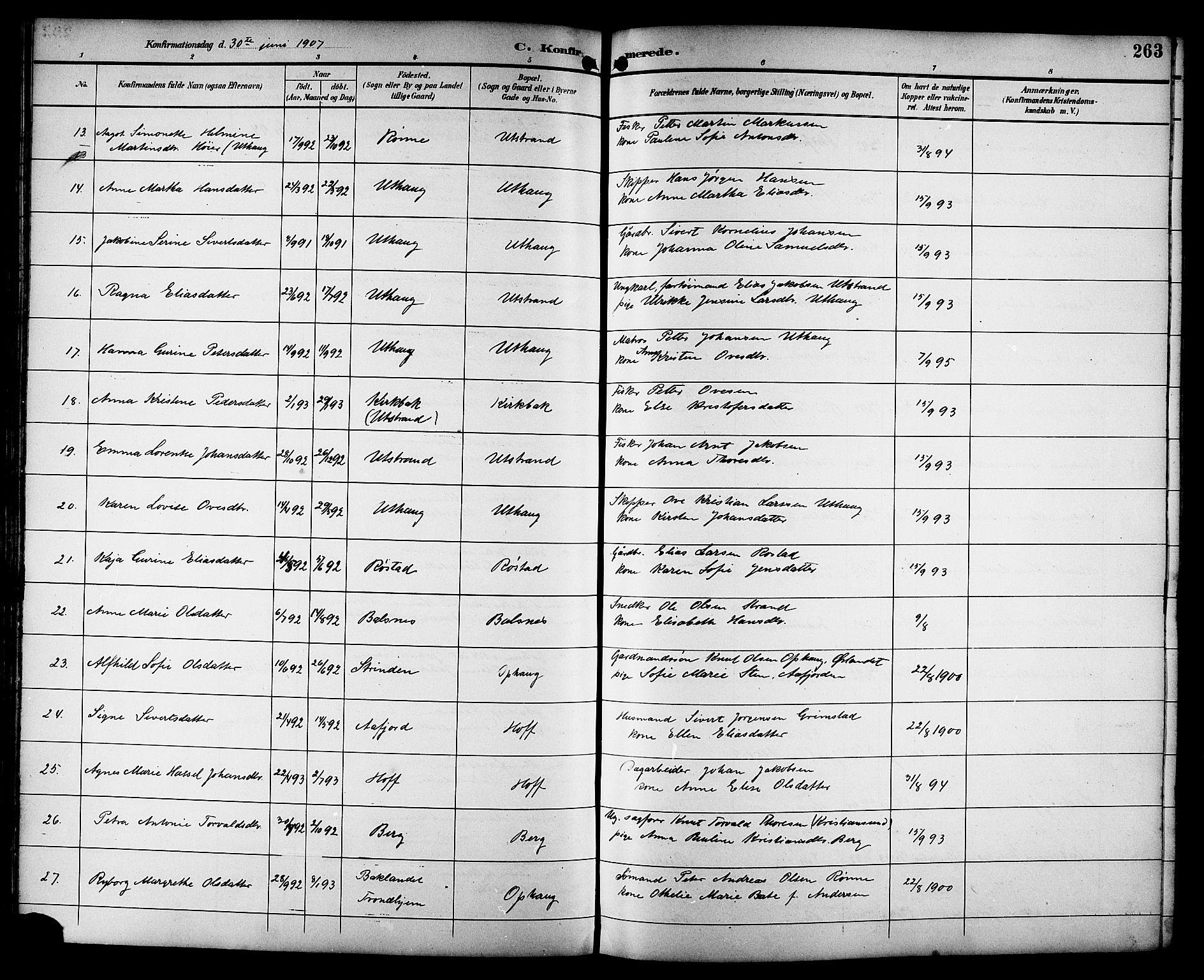 Ministerialprotokoller, klokkerbøker og fødselsregistre - Sør-Trøndelag, AV/SAT-A-1456/659/L0746: Parish register (copy) no. 659C03, 1893-1912, p. 263