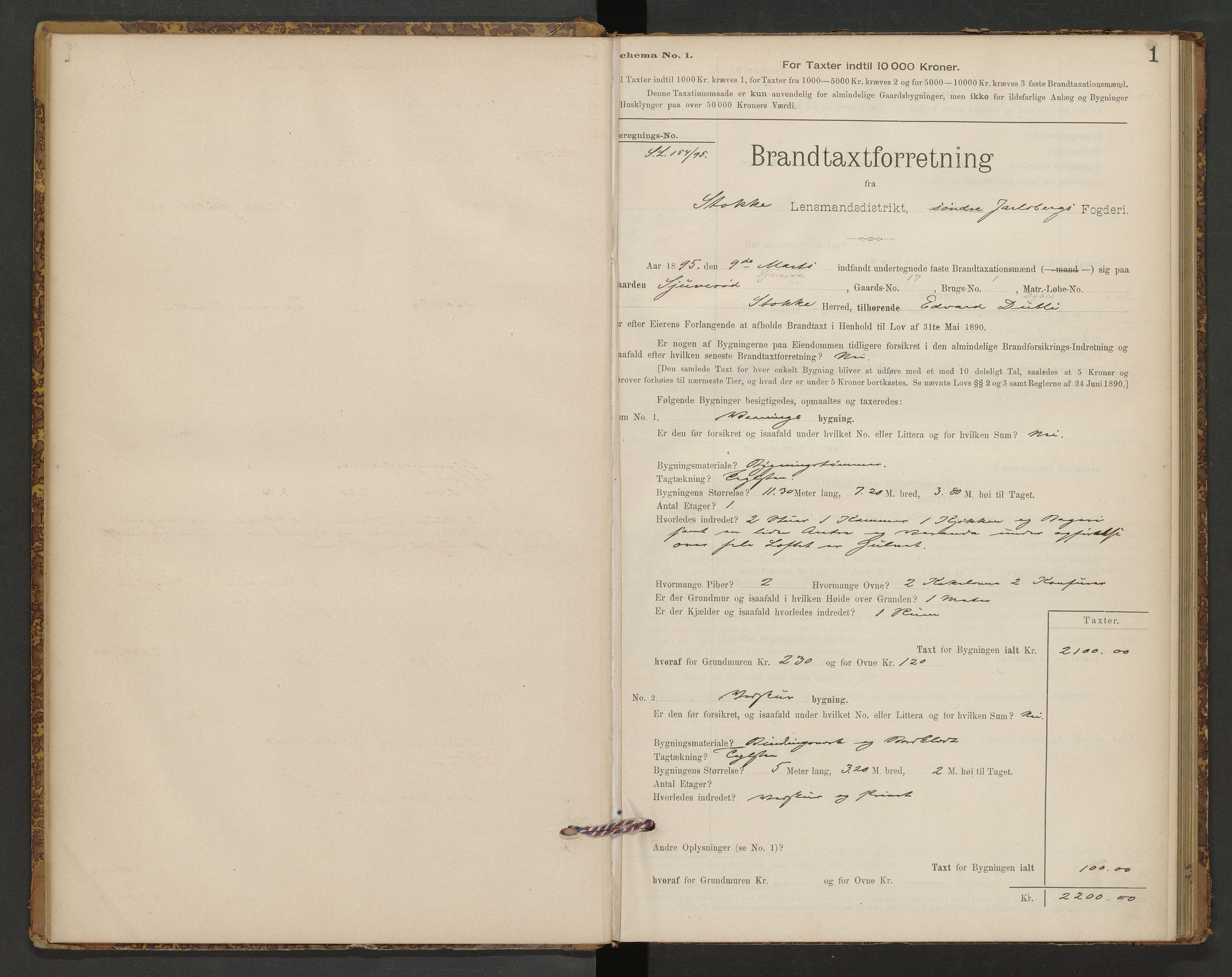 Stokke lensmannskontor, SAKO/A-550/Y/Yb/Ybb/L0001: Skjematakstprotokoll, 1895-1918, p. 0-1