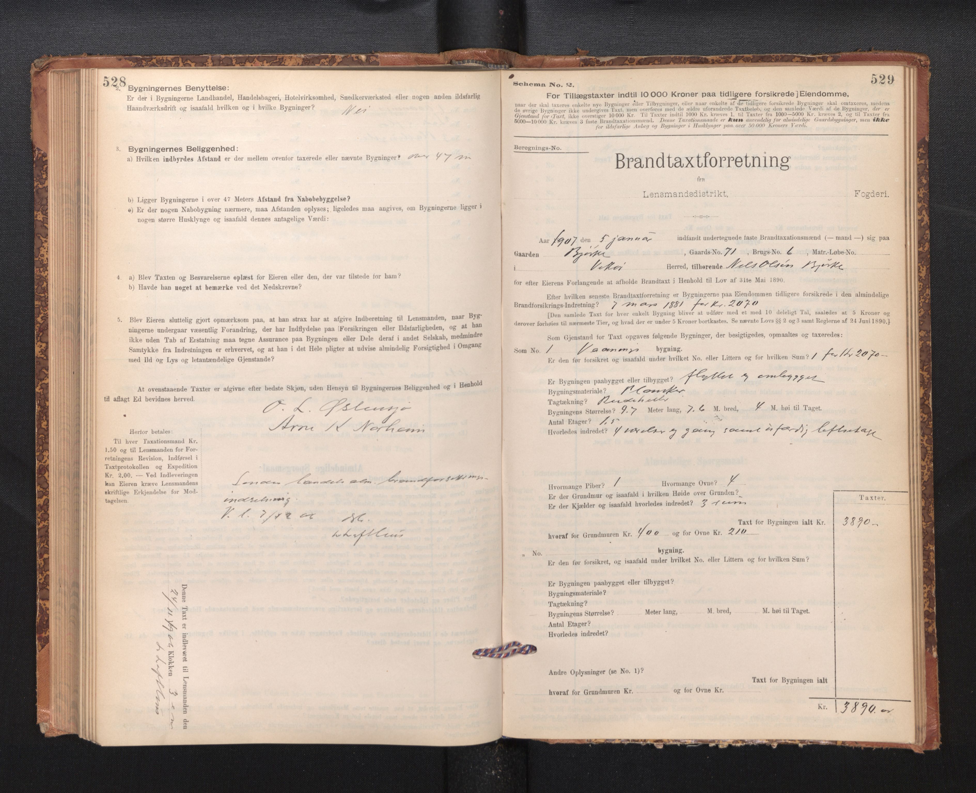 Lensmannen i Kvam, SAB/A-33201/0012/L0005: Branntakstprotokoll, skjematakst, 1894-1913, p. 528-529