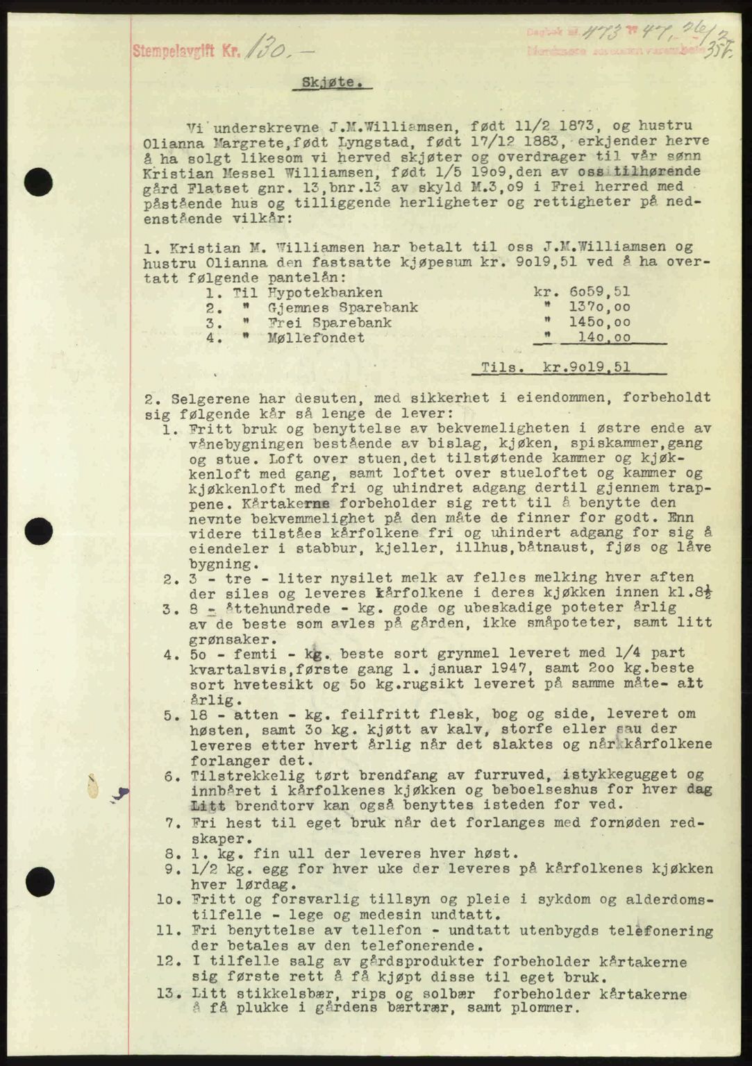 Nordmøre sorenskriveri, AV/SAT-A-4132/1/2/2Ca: Mortgage book no. A104, 1947-1947, Diary no: : 473/1947