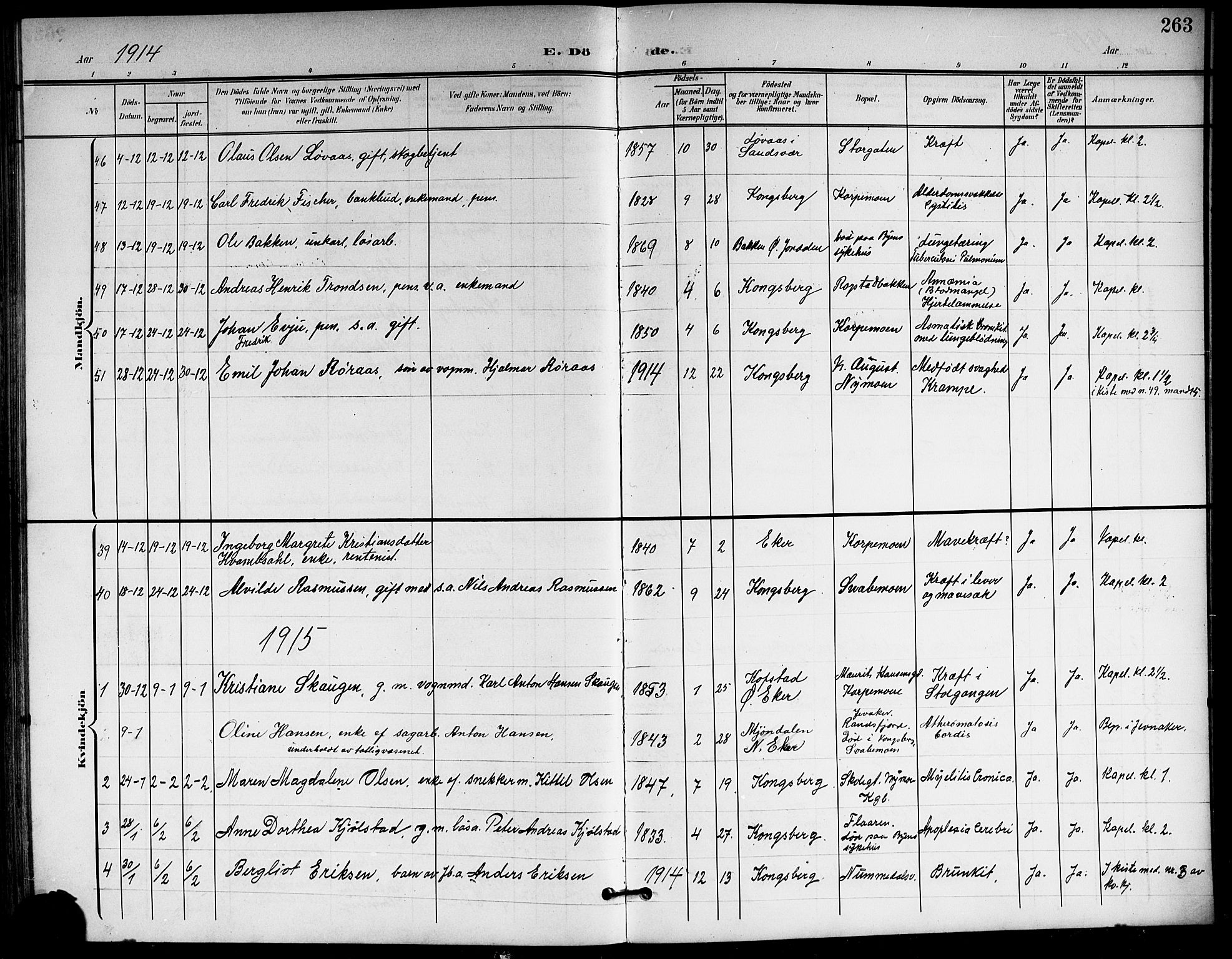 Kongsberg kirkebøker, AV/SAKO-A-22/G/Ga/L0007: Parish register (copy) no. 7, 1901-1915, p. 263