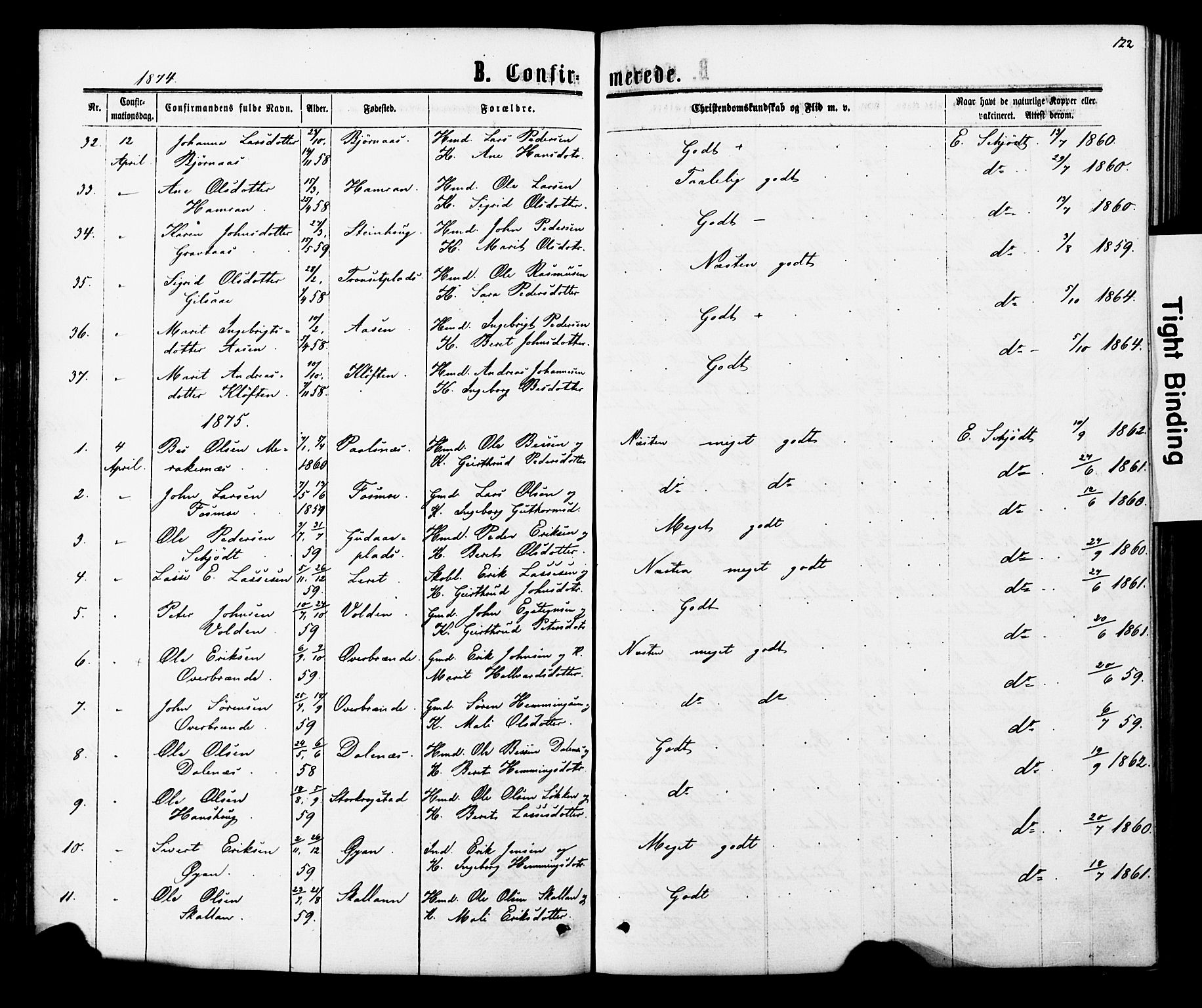 Ministerialprotokoller, klokkerbøker og fødselsregistre - Nord-Trøndelag, SAT/A-1458/706/L0049: Parish register (copy) no. 706C01, 1864-1895, p. 122