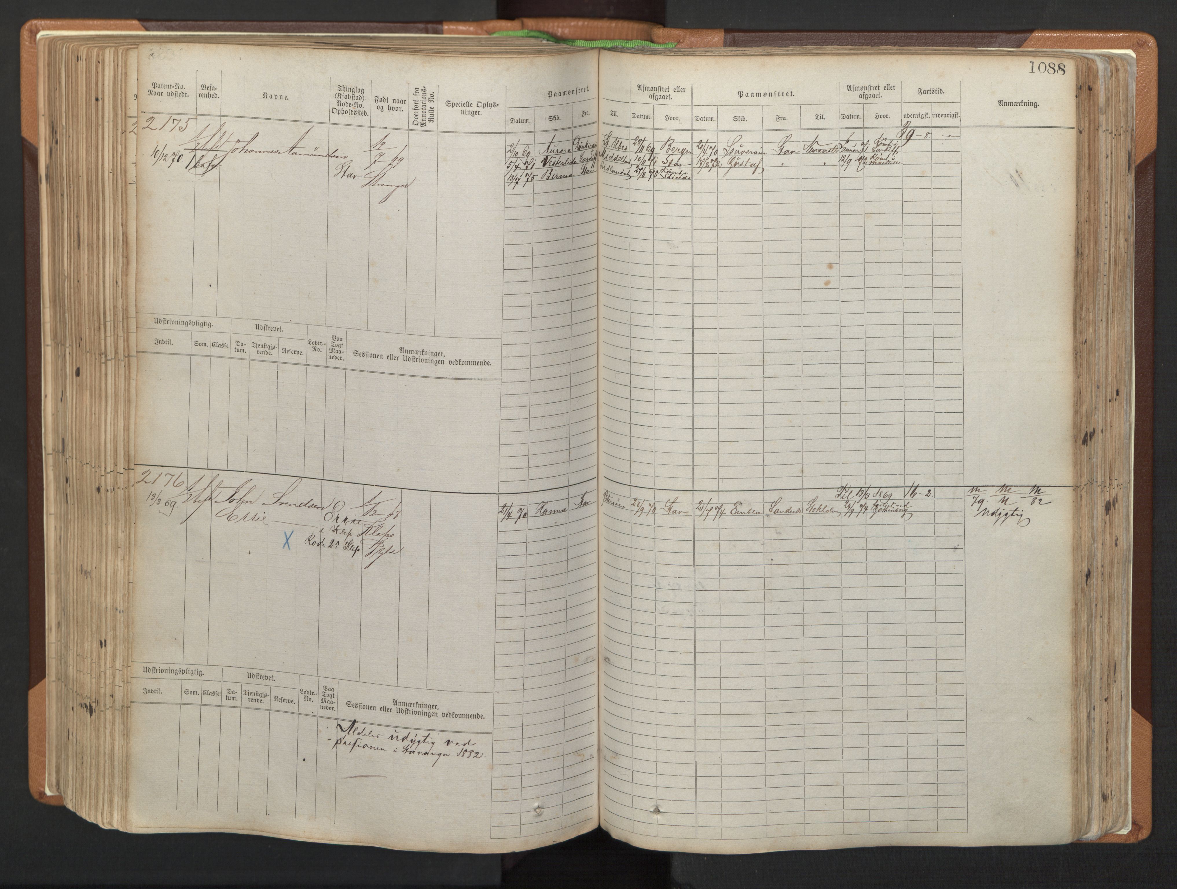 Stavanger sjømannskontor, AV/SAST-A-102006/F/Fb/Fbb/L0006: Sjøfartshovedrulle, patentnr. 1607-2402 (del 3), 1869-1880, p. 288