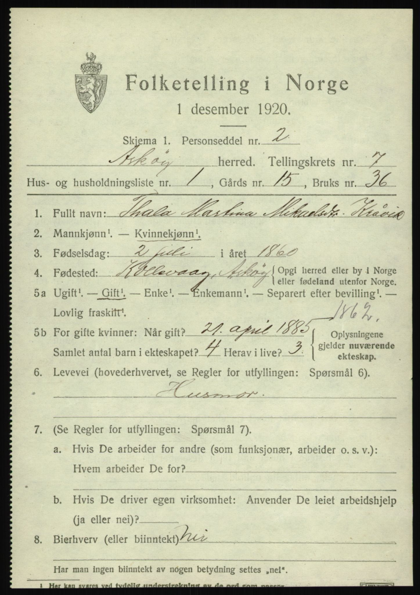 SAB, 1920 census for Askøy, 1920, p. 10878