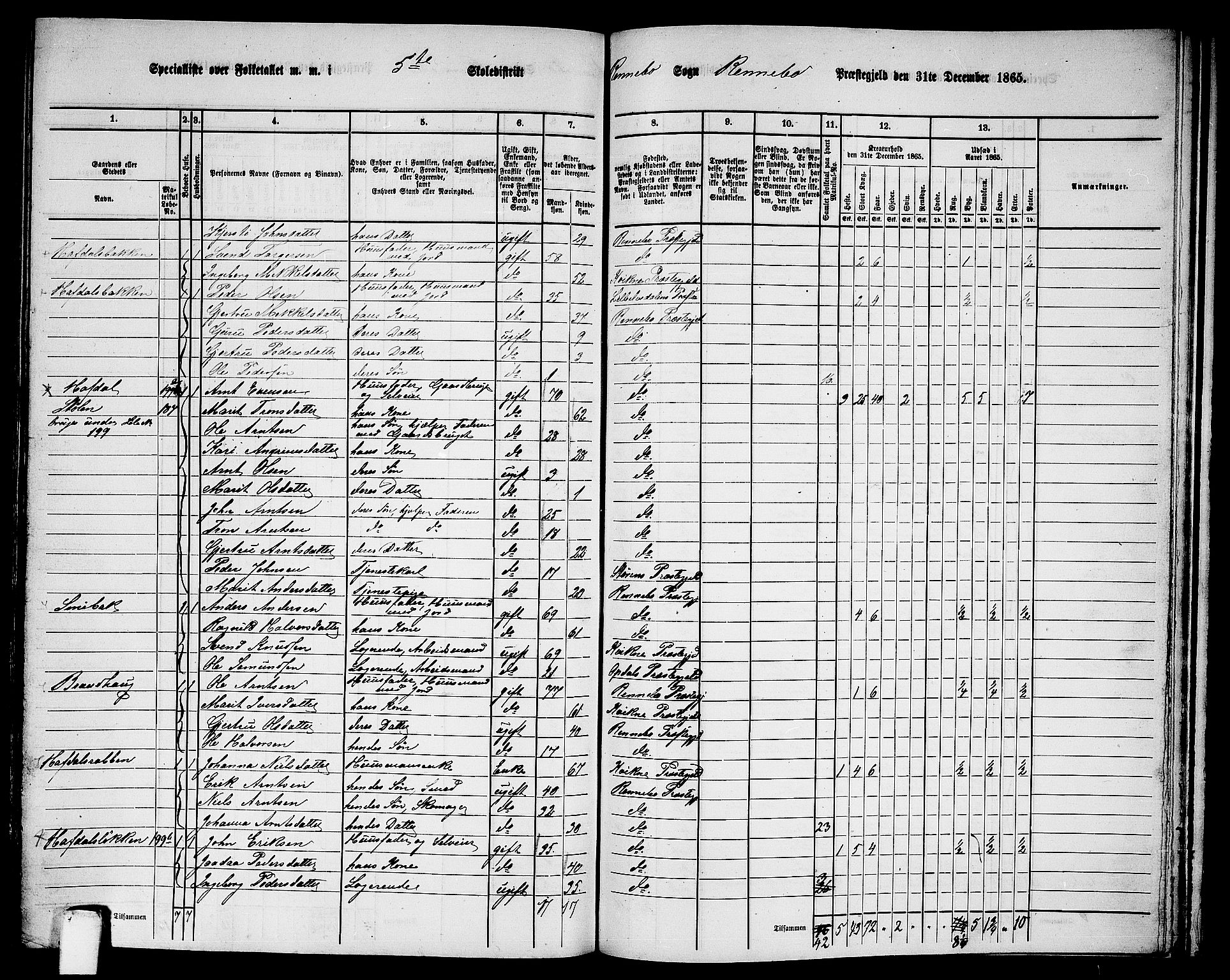 RA, 1865 census for Rennebu, 1865, p. 88