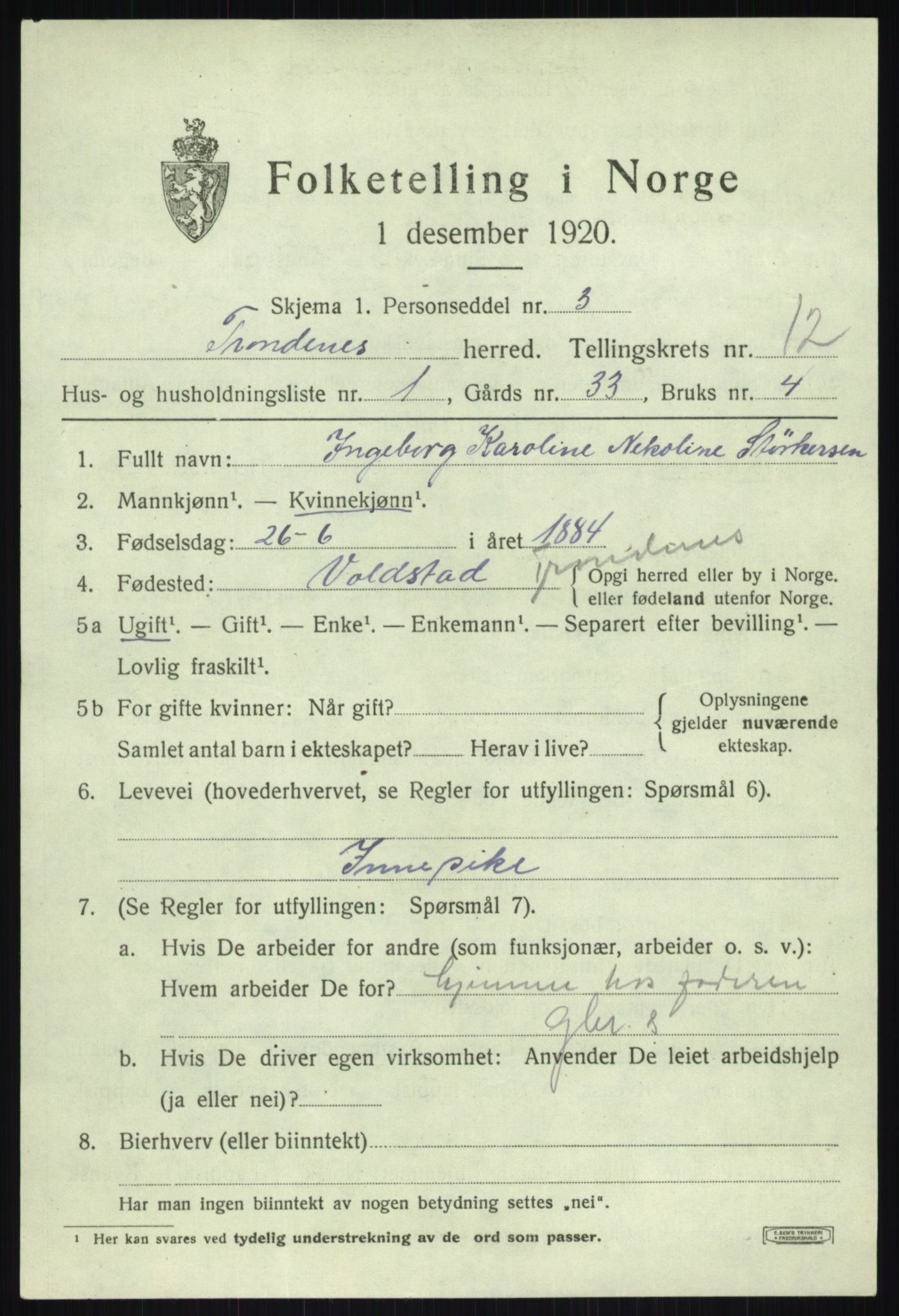 SATØ, 1920 census for Trondenes, 1920, p. 9257