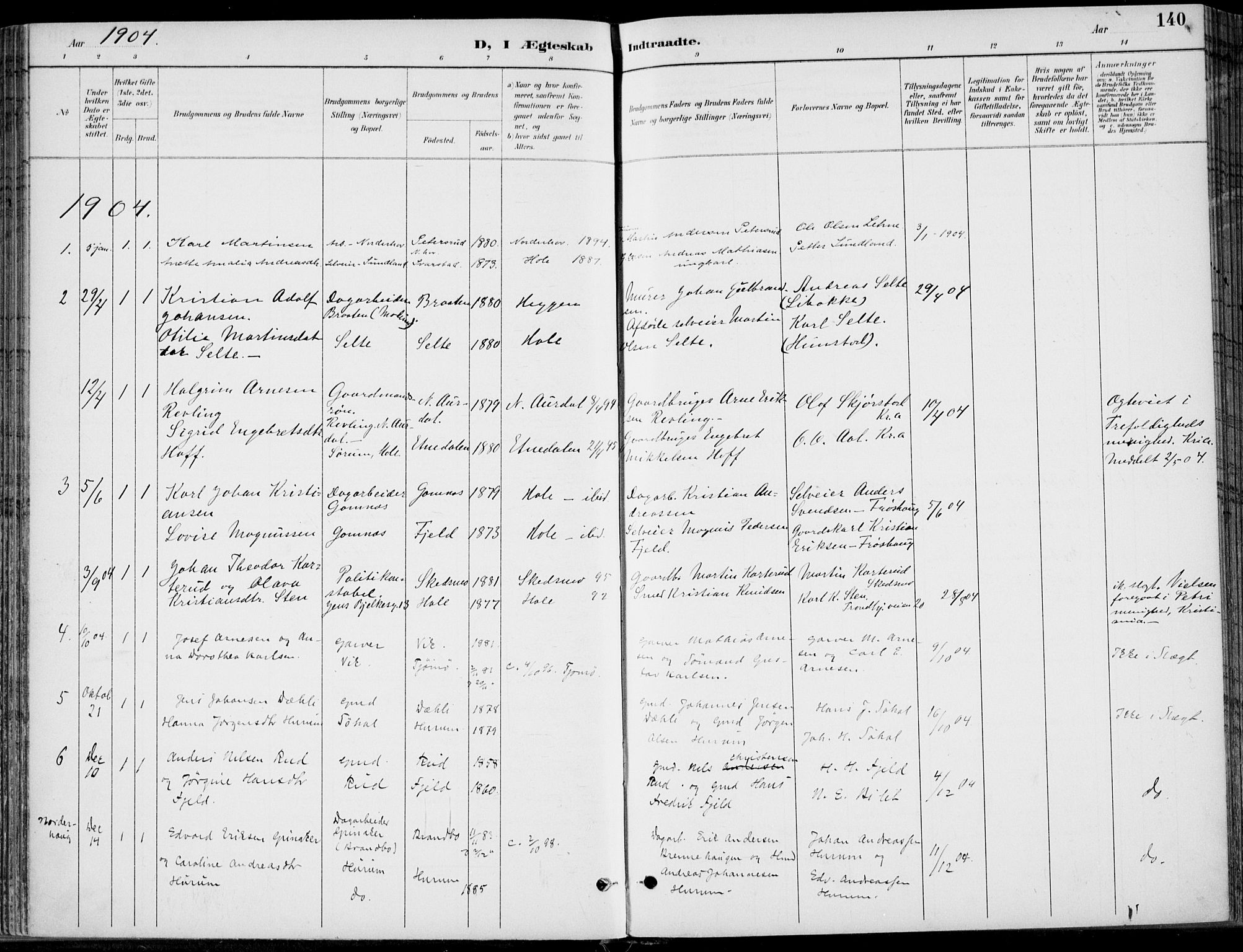 Hole kirkebøker, SAKO/A-228/F/Fa/L0009: Parish register (official) no. I 9, 1892-1907, p. 140