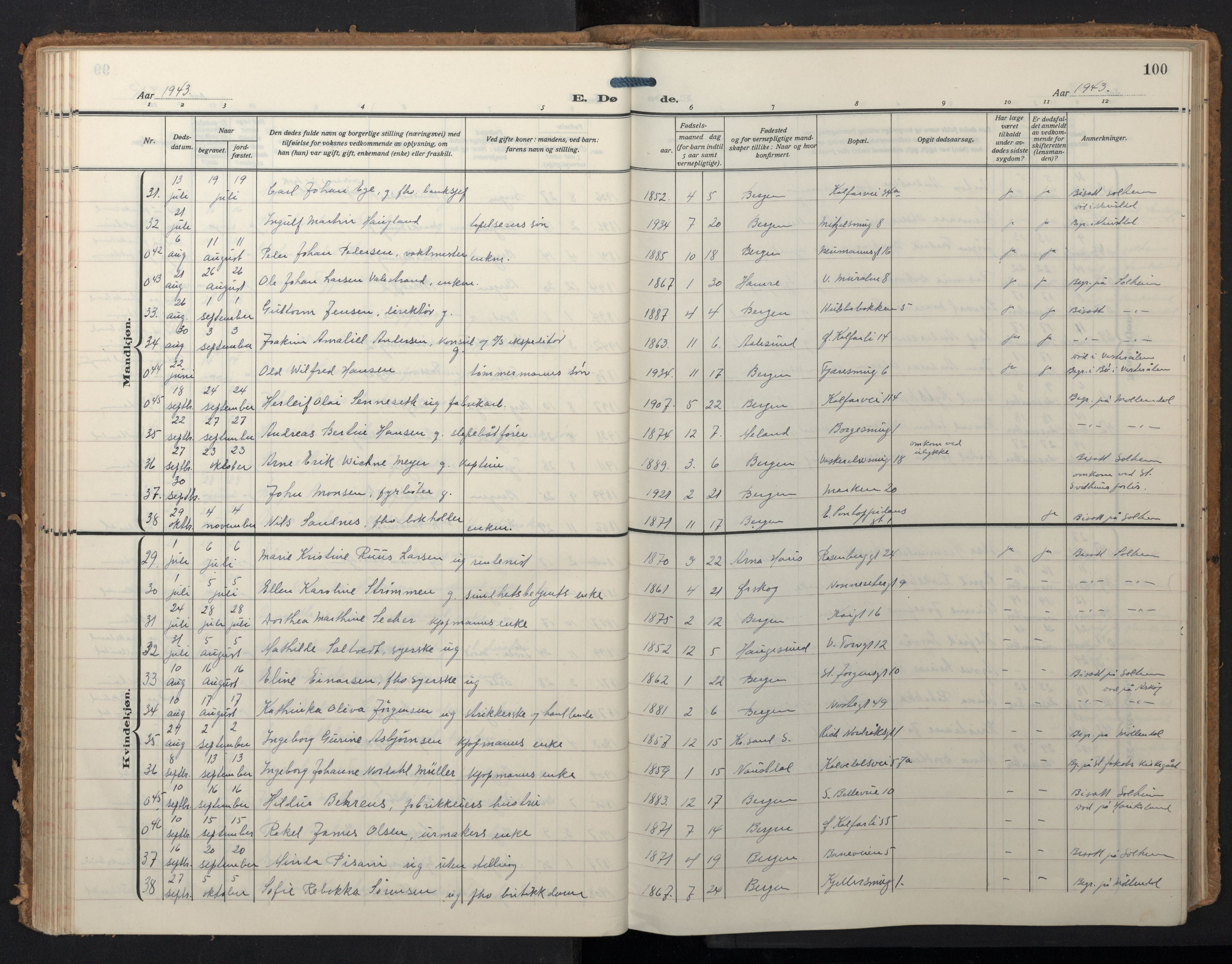Domkirken sokneprestembete, SAB/A-74801/H/Hab/L0043: Parish register (copy) no. E 7, 1929-1965, p. 99b-100a