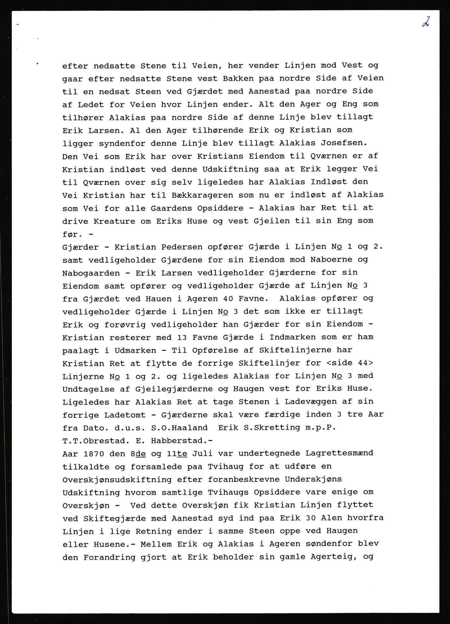 Statsarkivet i Stavanger, SAST/A-101971/03/Y/Yj/L0065: Avskrifter sortert etter gårdsnavn: Odland i Varhaug - Osnes, 1750-1930, p. 416