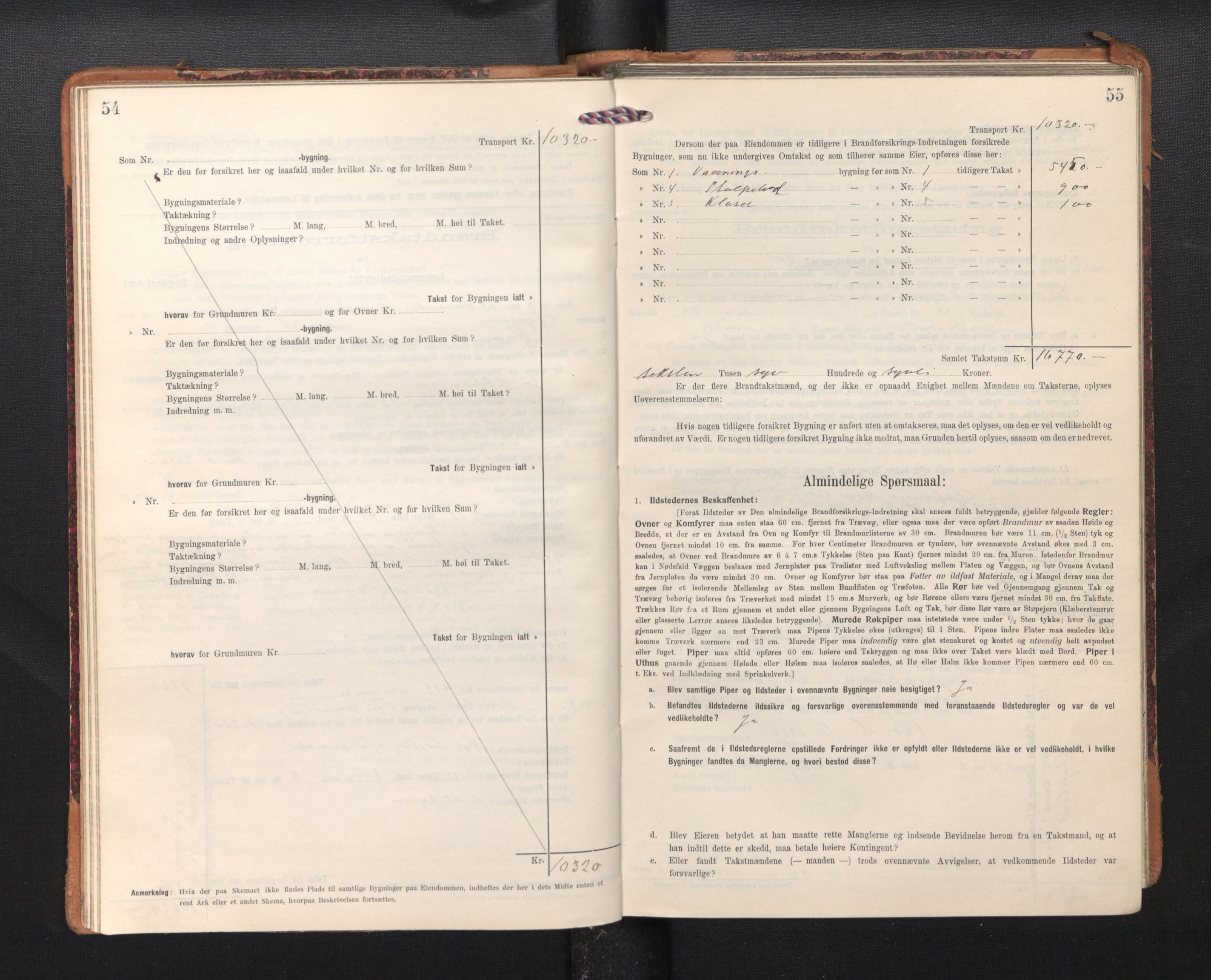Lensmannen i Kvam, SAB/A-33201/0012/L0006: Branntakstprotokoll, skjematakst, 1913-1955, p. 54-55