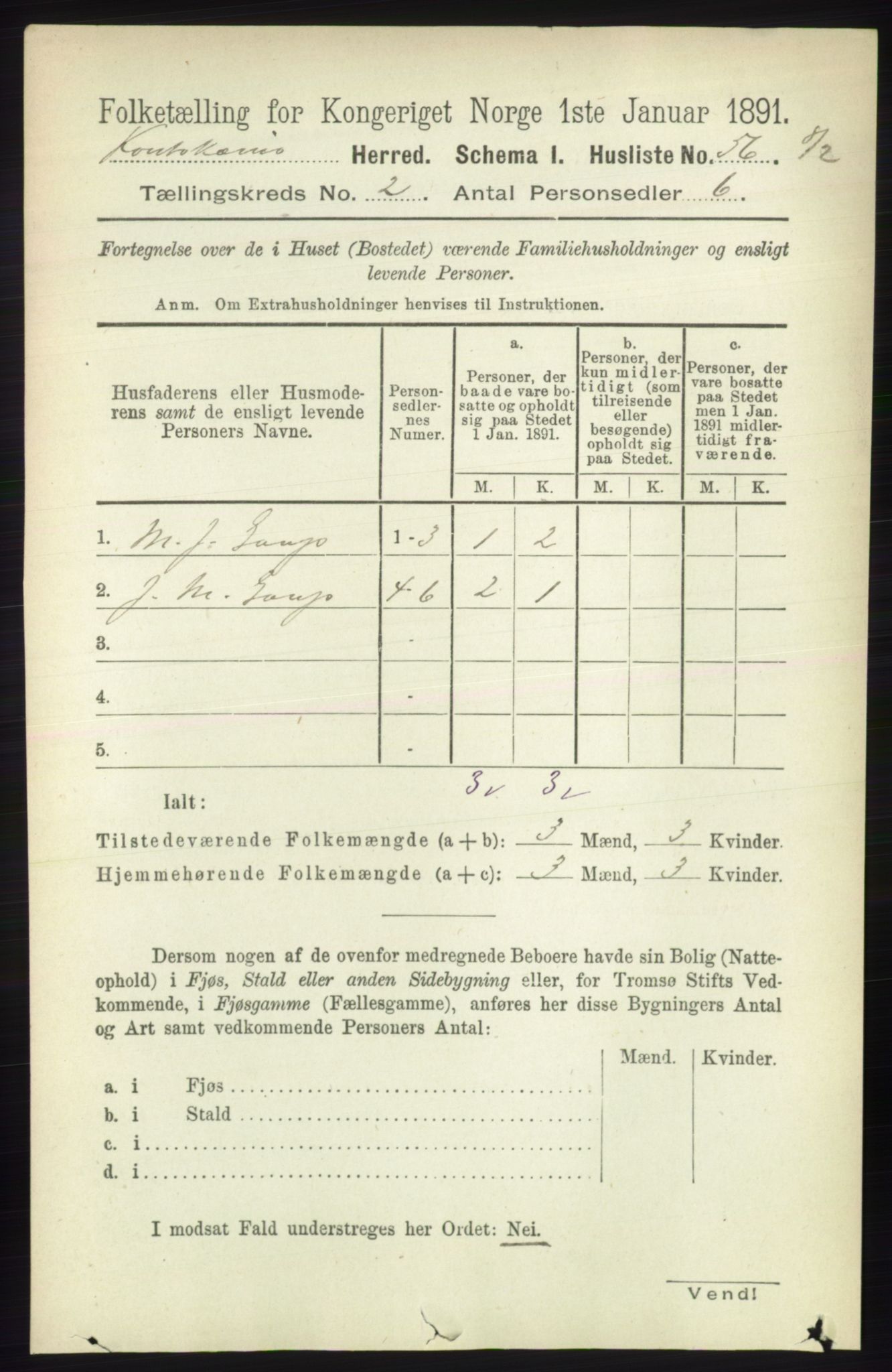 RA, 1891 census for 2011 Kautokeino, 1891, p. 320