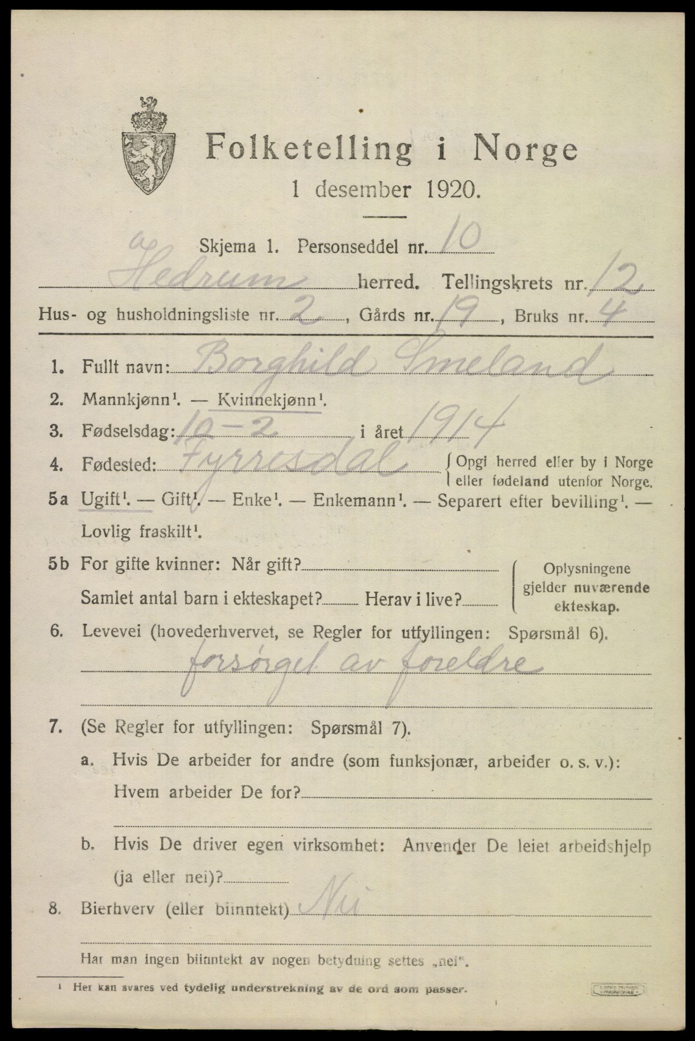 SAKO, 1920 census for Hedrum, 1920, p. 8051