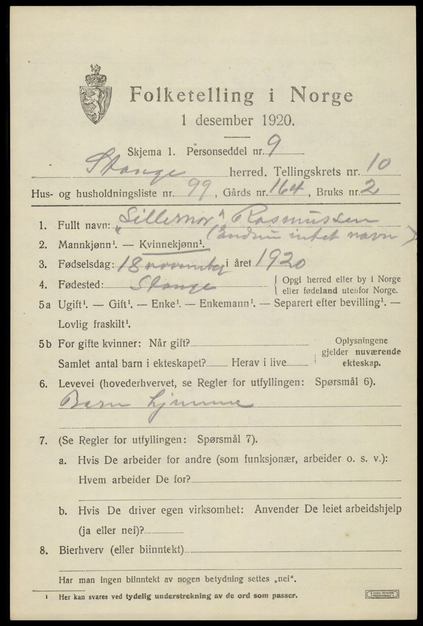 SAH, 1920 census for Stange, 1920, p. 16841
