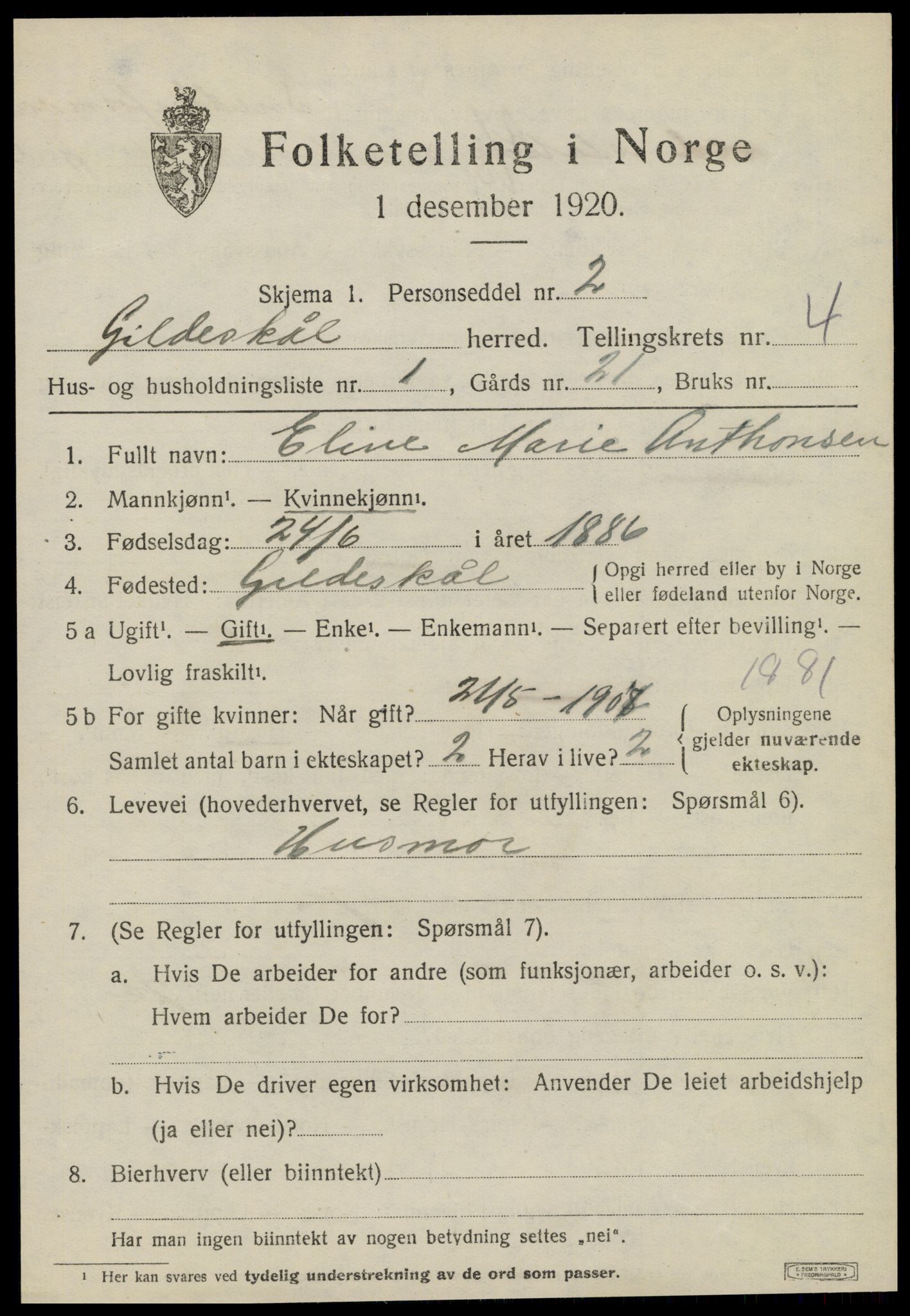 SAT, 1920 census for Gildeskål, 1920, p. 3716