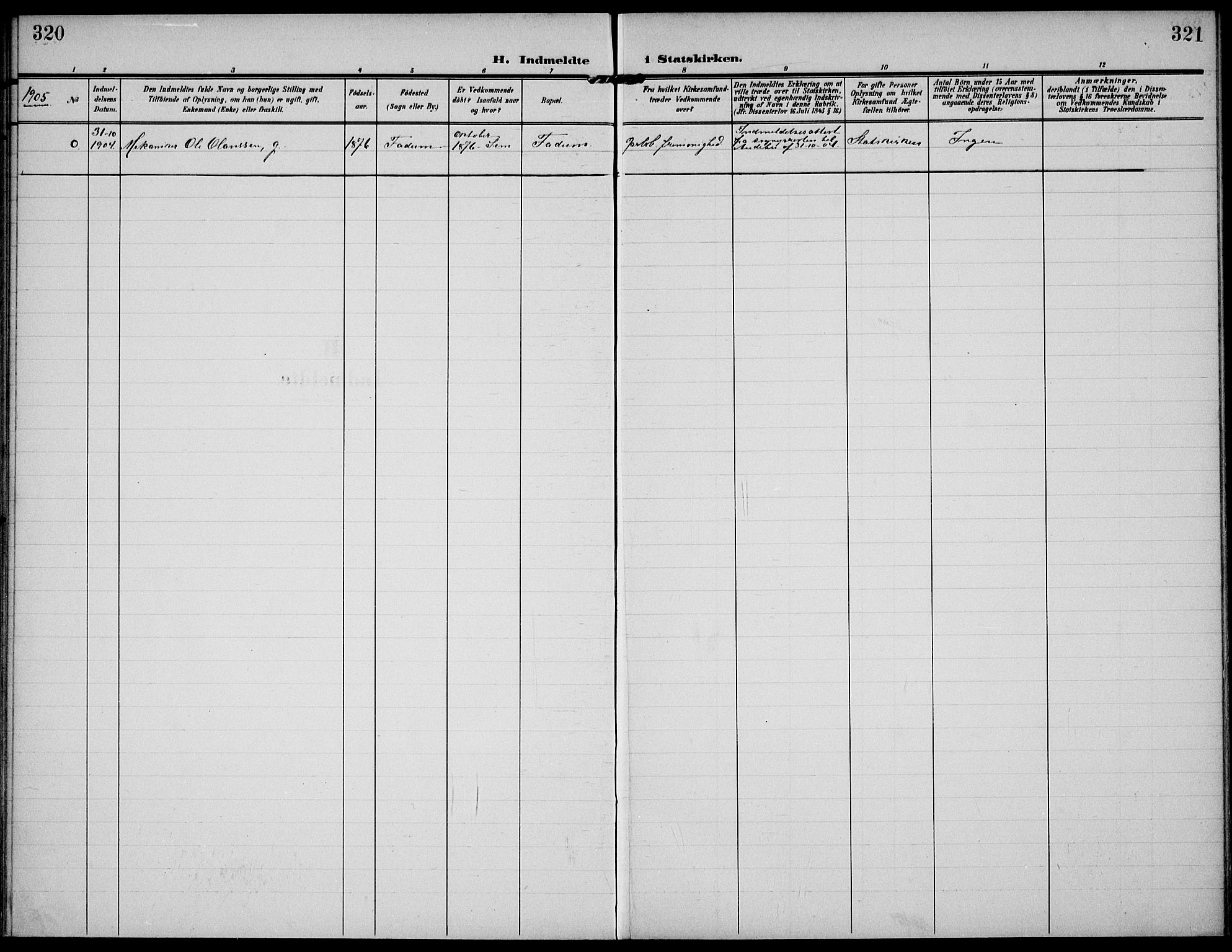 Sem kirkebøker, AV/SAKO-A-5/F/Fa/L0012: Parish register (official) no. I 12, 1905-1915, p. 320-321