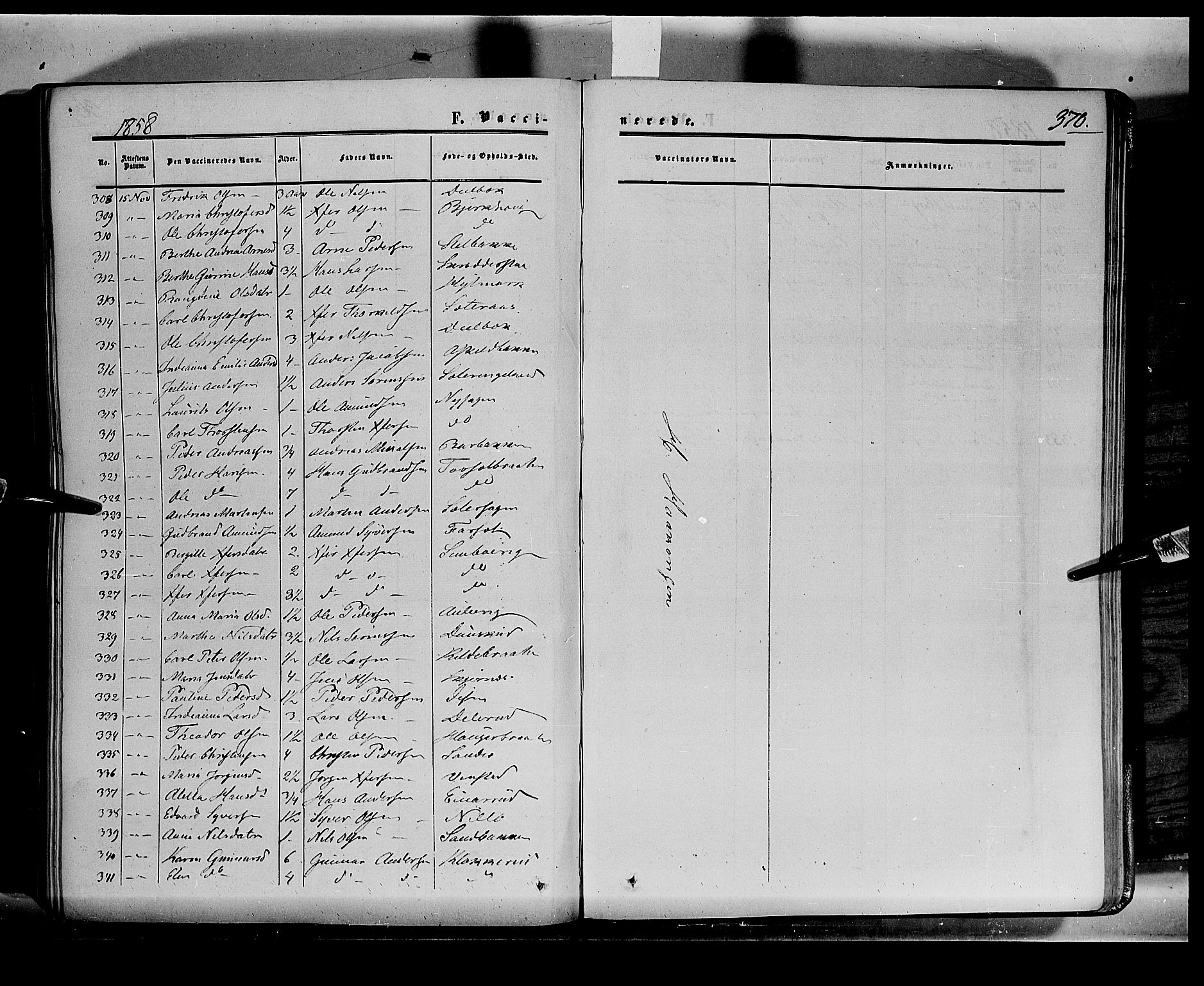 Sør-Odal prestekontor, SAH/PREST-030/H/Ha/Haa/L0001: Parish register (official) no. 1, 1849-1859, p. 370