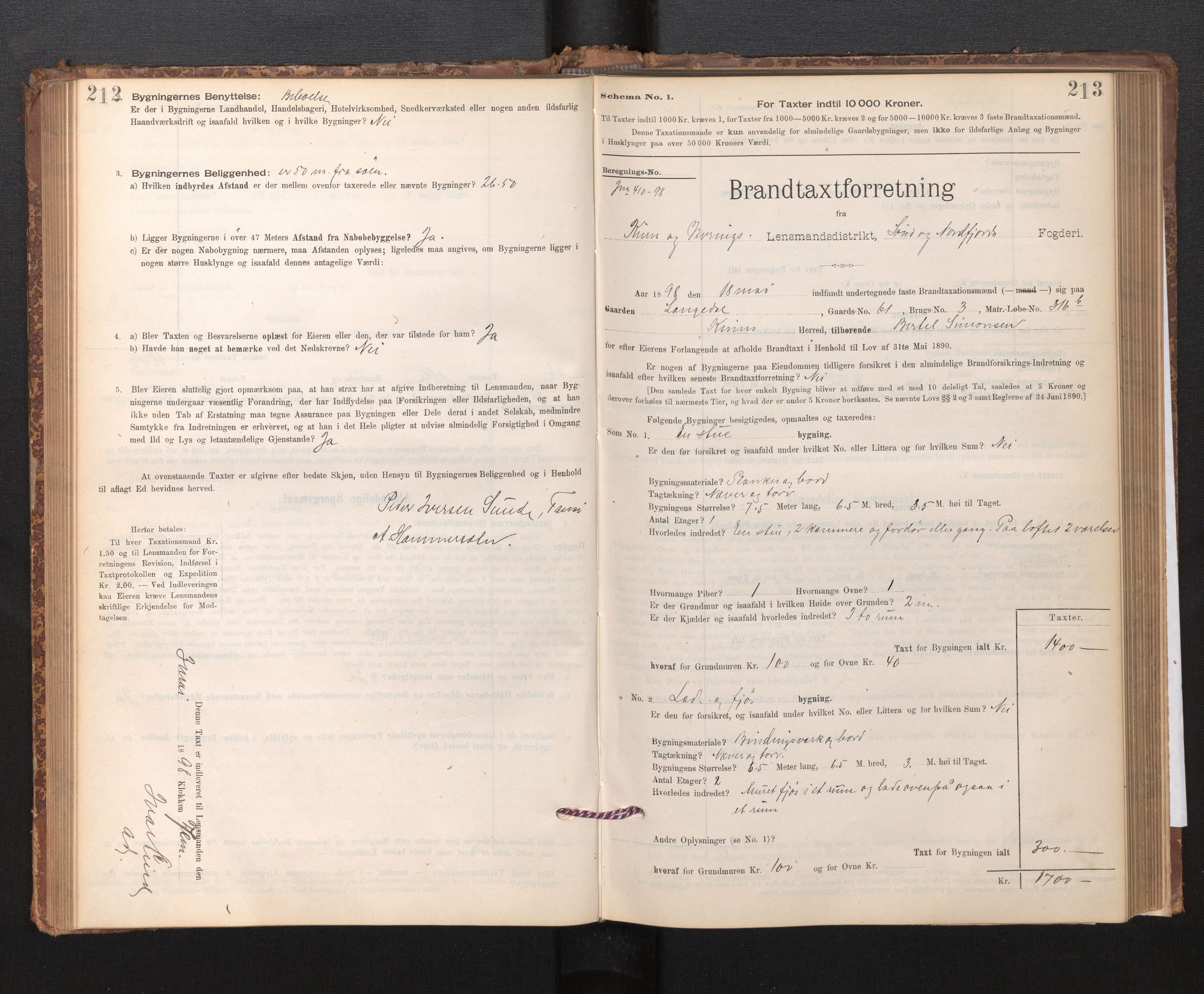 Lensmannen i Kinn, AV/SAB-A-28801/0012/L0004f: Branntakstprotokoll, skjematakst, 1894-1911, p. 212-213