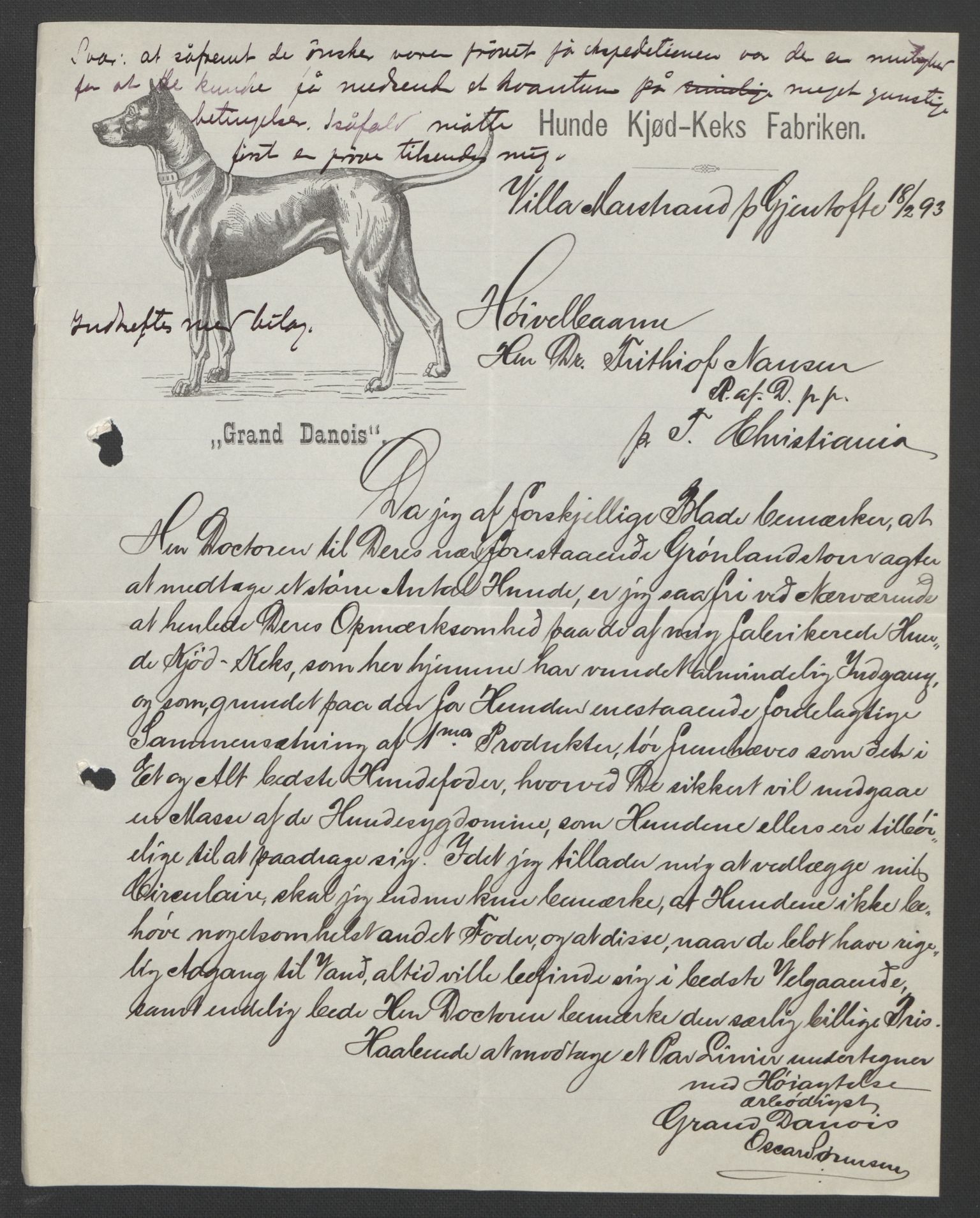 Arbeidskomitéen for Fridtjof Nansens polarekspedisjon, AV/RA-PA-0061/D/L0004: Innk. brev og telegrammer vedr. proviant og utrustning, 1892-1893, p. 188